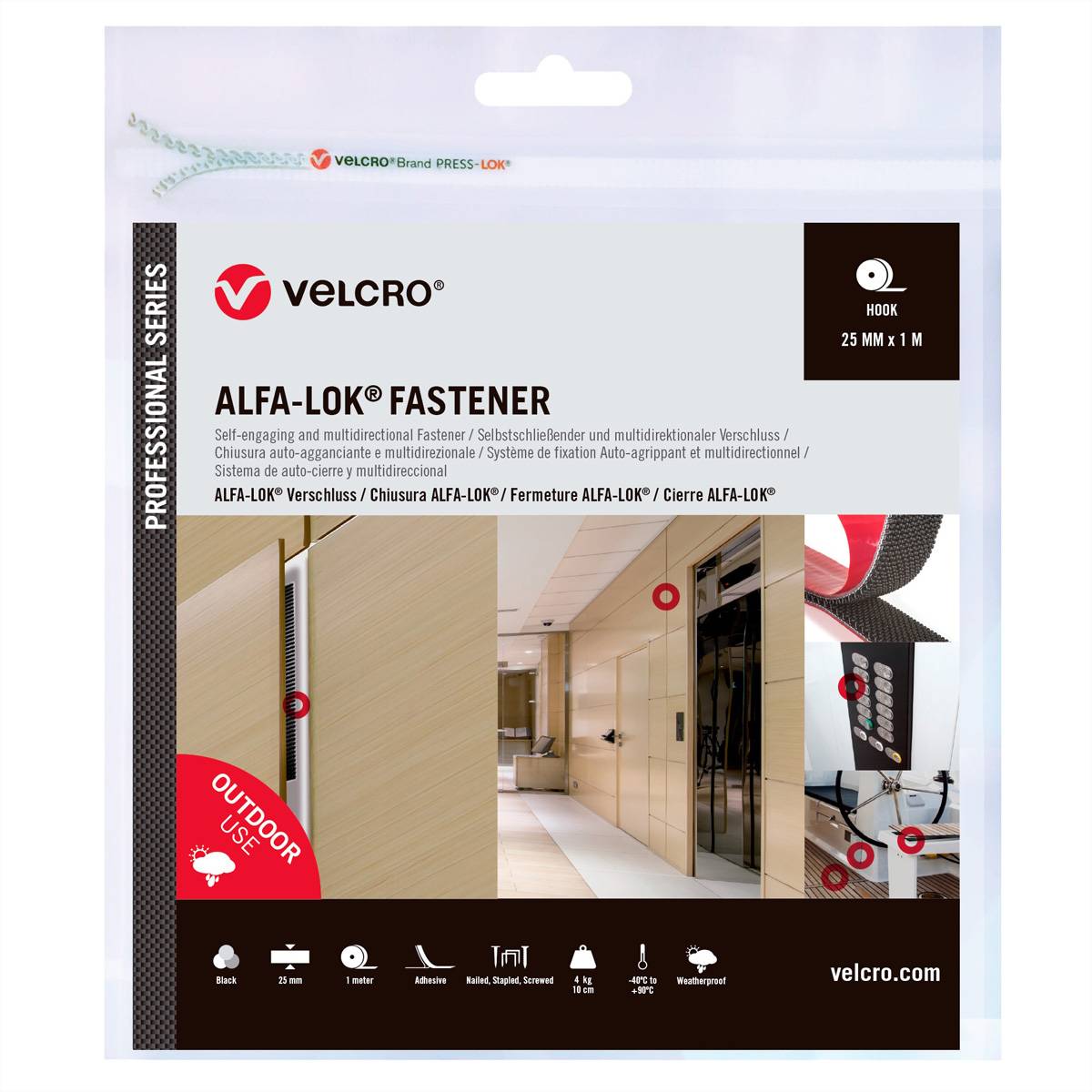 VELCROÂ® Alfa-LokÂ® Fastener 1m Hakenband 25mm schwarz Klettbänder / Kabelbinder Klettband