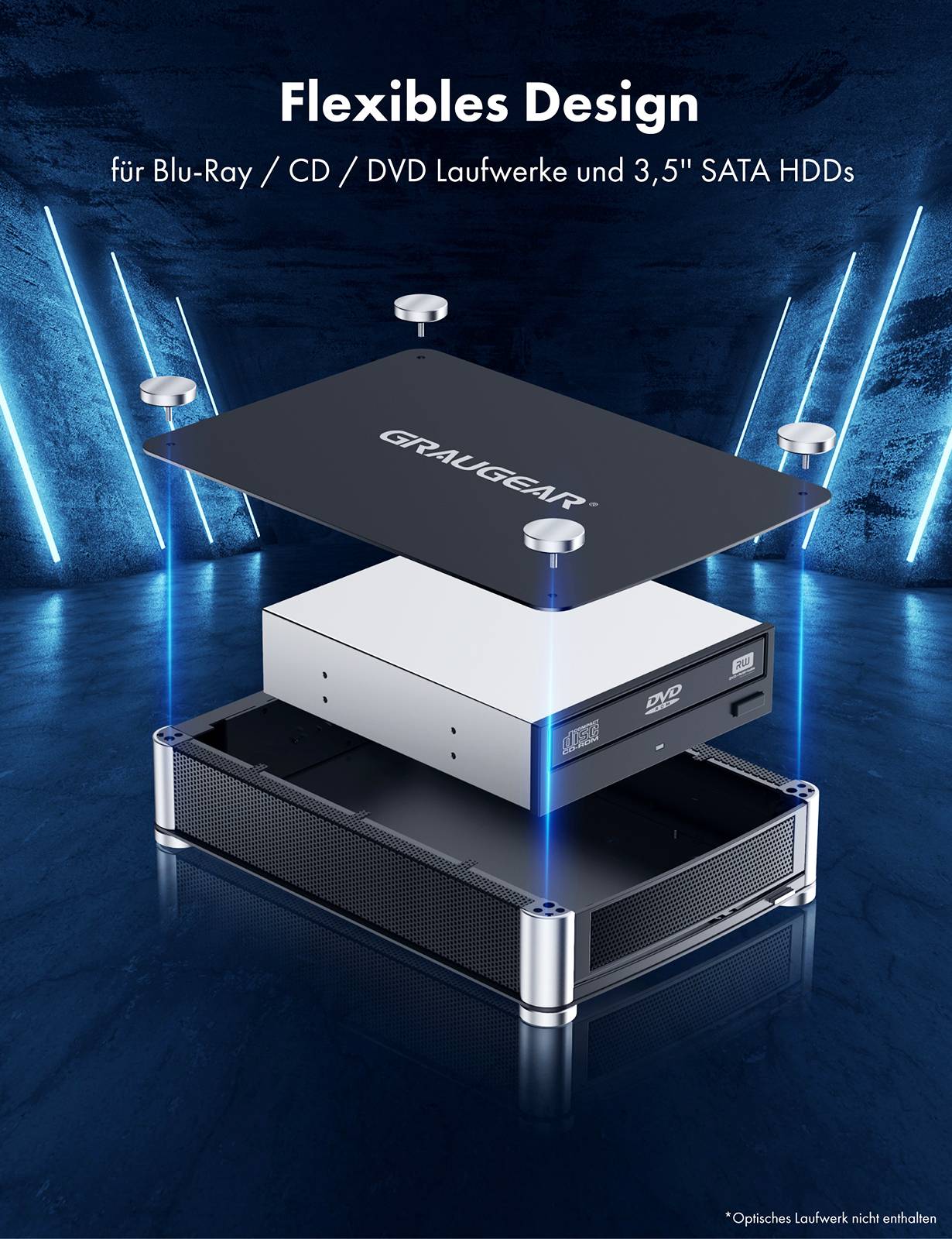 GRAUGEAR externes Laufwerk Gehäuse 5,25SATA Blu-Ray/DVD/CD Multimedia-Technik Externe