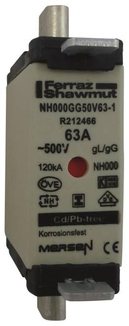 Mersen 1F655.000000 NH000 63A gG 500V NH-Sicherung sgl spannungsfrei (Inhalt 3 Stück)