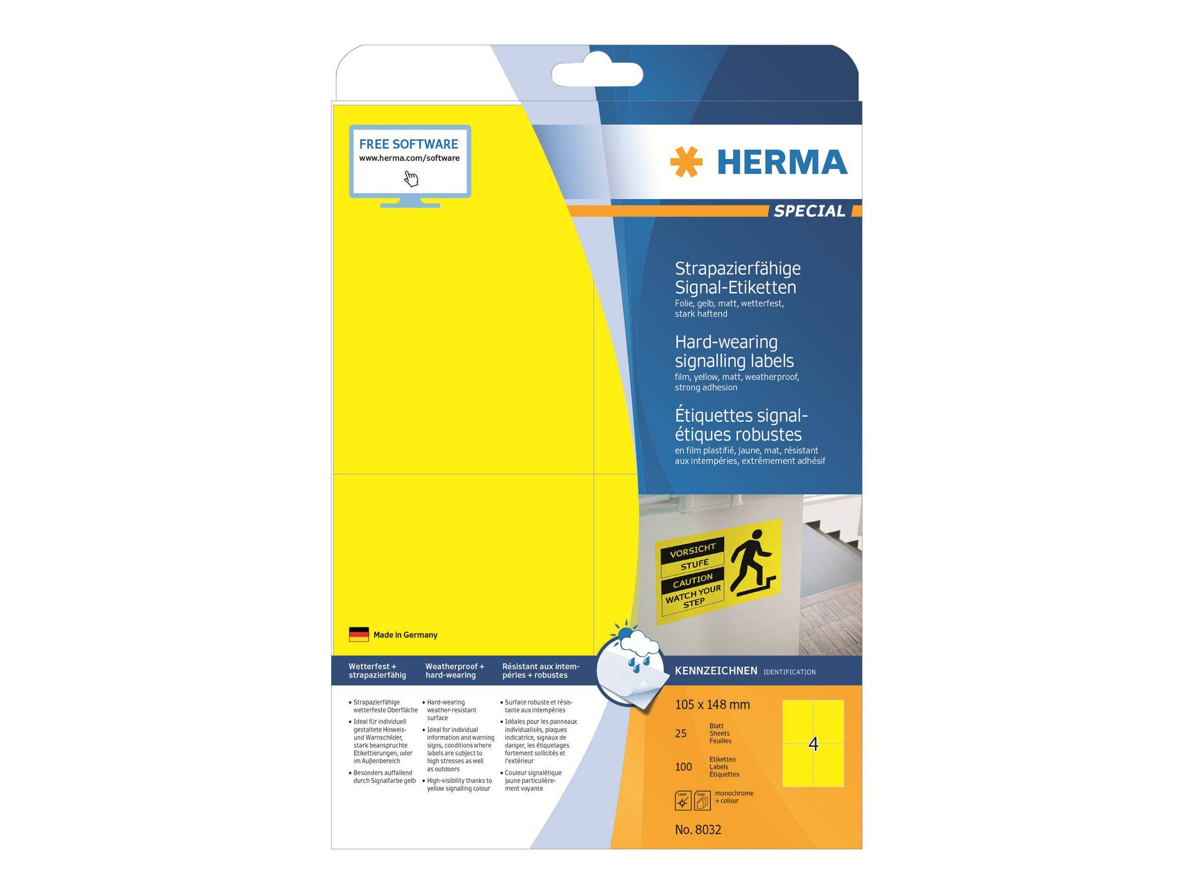 HERMA Signal-Schilder A4 105x148 mm gelb Folie 100 St. Multimedia-Technik PapierBüroSchreibwar