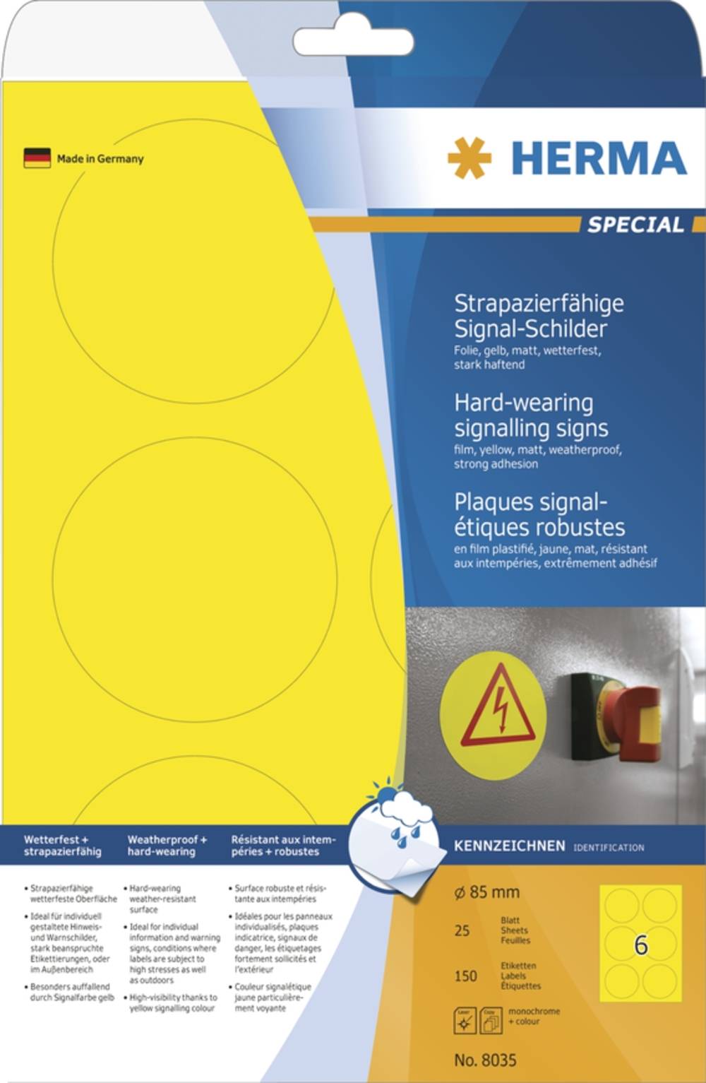 HERMA Signal-Schilder A4 85 mm gelb Folie 150 St. Multimedia-Technik PapierBüroSchreibwar