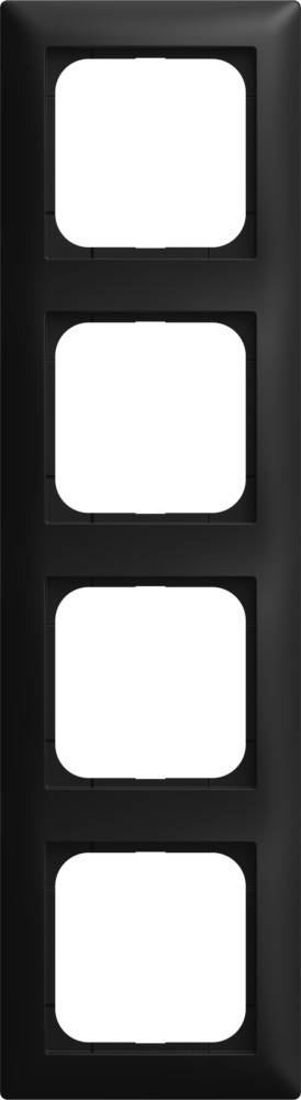 Leerer schwarzer Doppel-Lichtschalterrahmen mit abgerundeten Ecken auf dunklem Hintergrund.