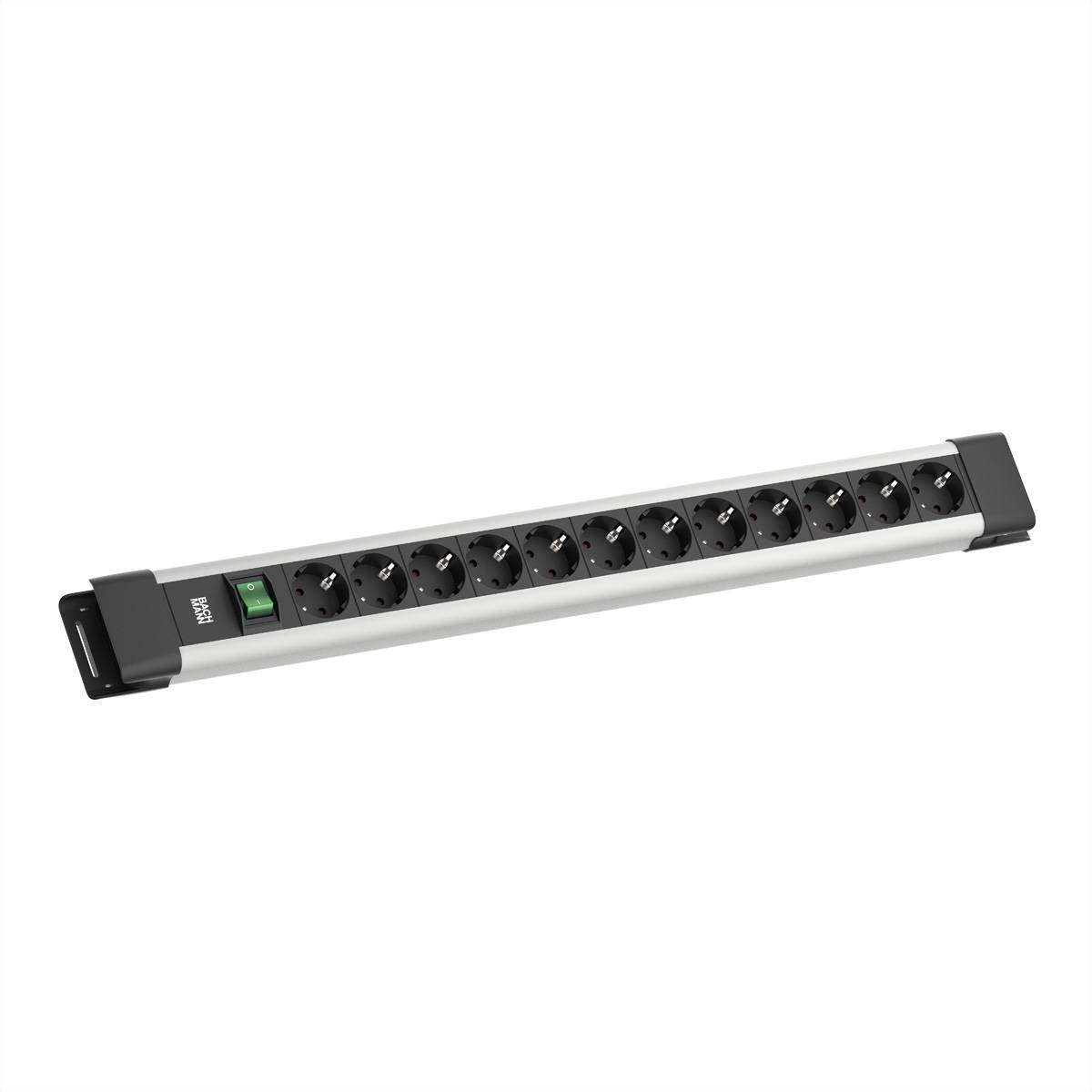 BACHMANN CONNECTUS 12xCEE7/3, 1xSchalter 2,0m CEE7/7 Grau Steckdosenleisten Steckdosenleiste