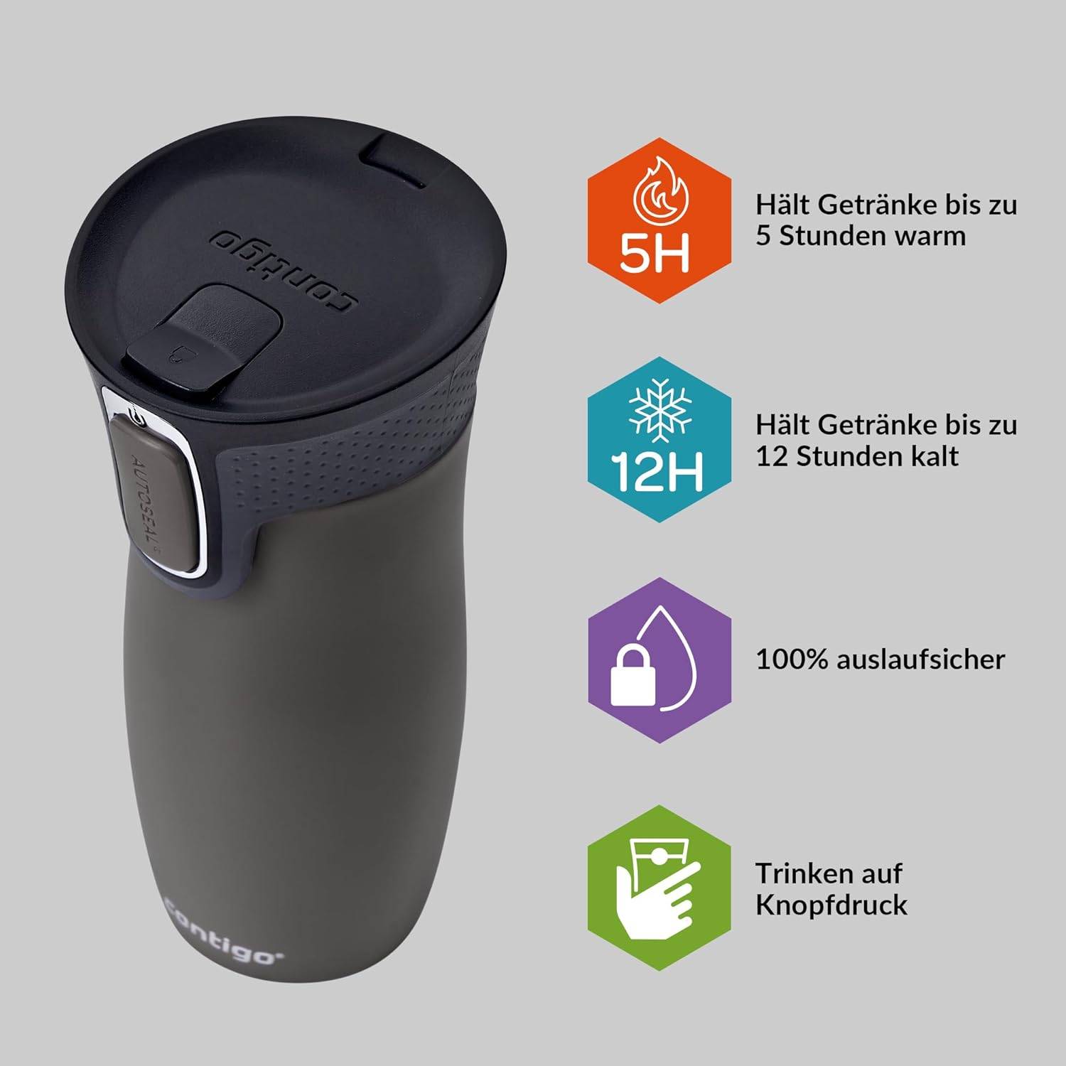 Contigo Thermobecher West Loop Autoseal Edelstahl Isolierbecher Fb. Gunmetal