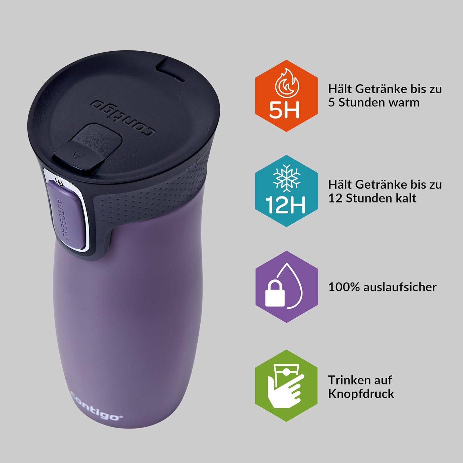 Contigo Thermobecher West Loop Edelstahl Isolierbecher 470 ml Fb. Dark Plum