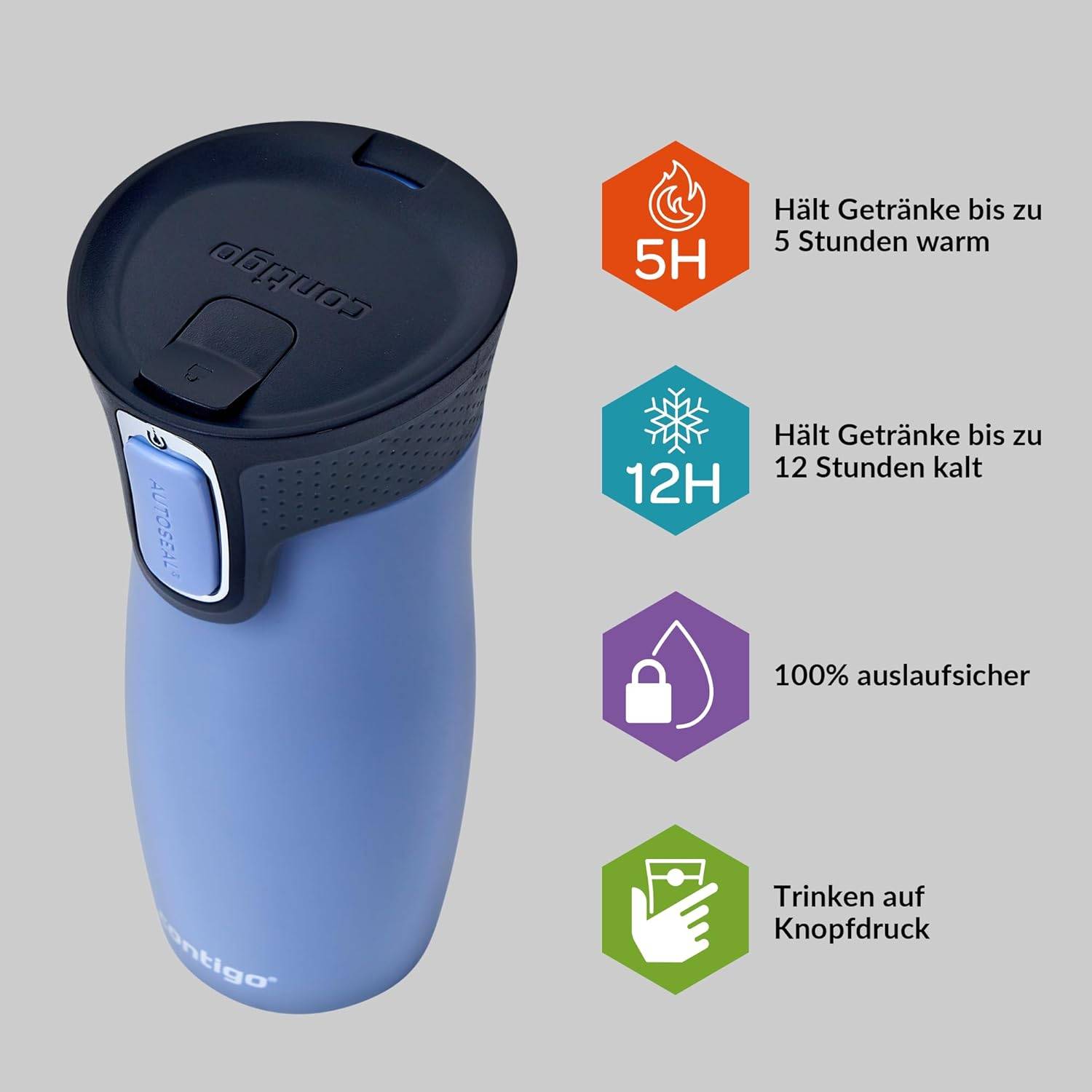 Contigo Thermobecher West Loop Autoseal Edelstahl Isolierbecher 470 ml Fb. Earl Grey