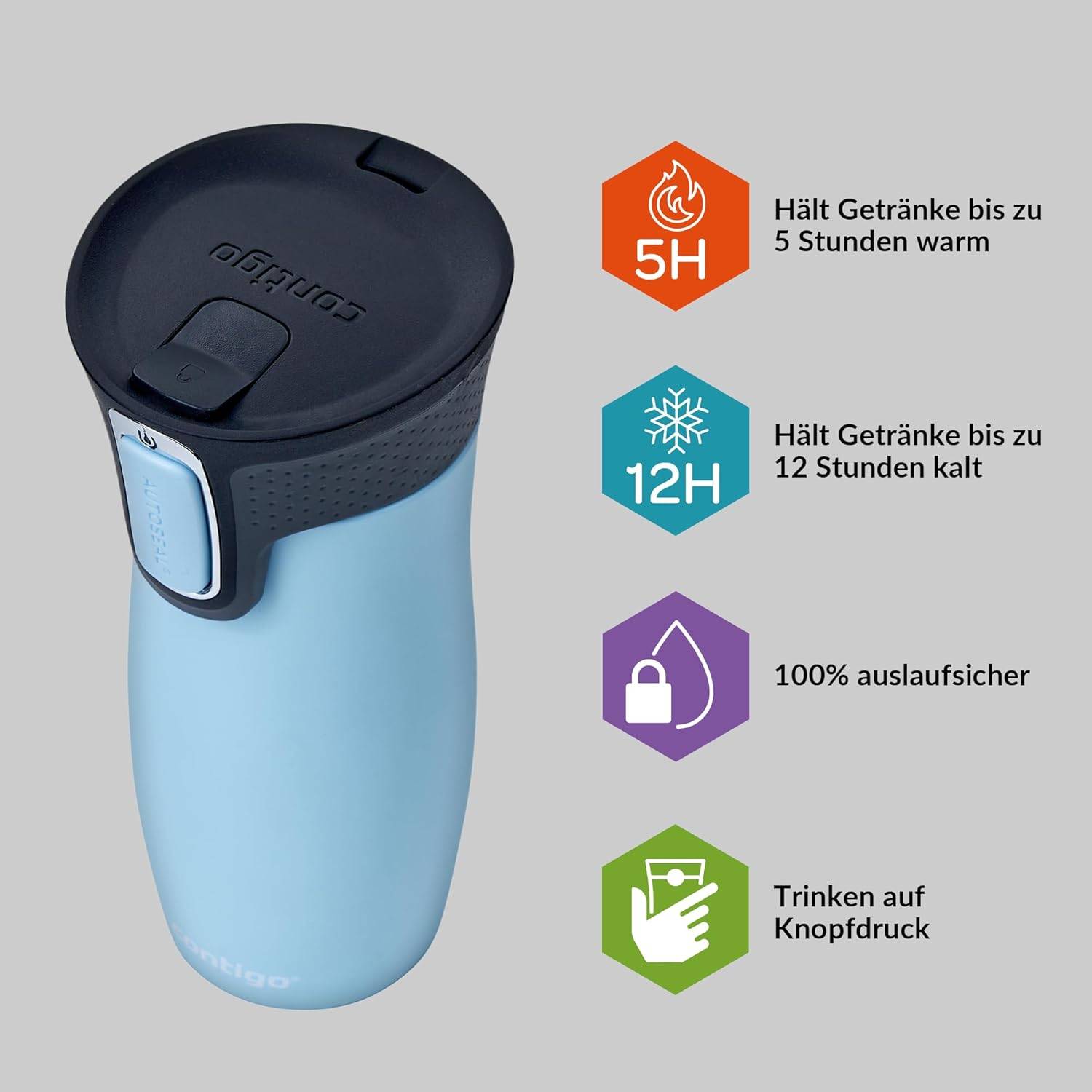 Contigo Thermobecher West Loop Autoseal Edelstahl Isolierbecher 470 ml Fb. Aqua