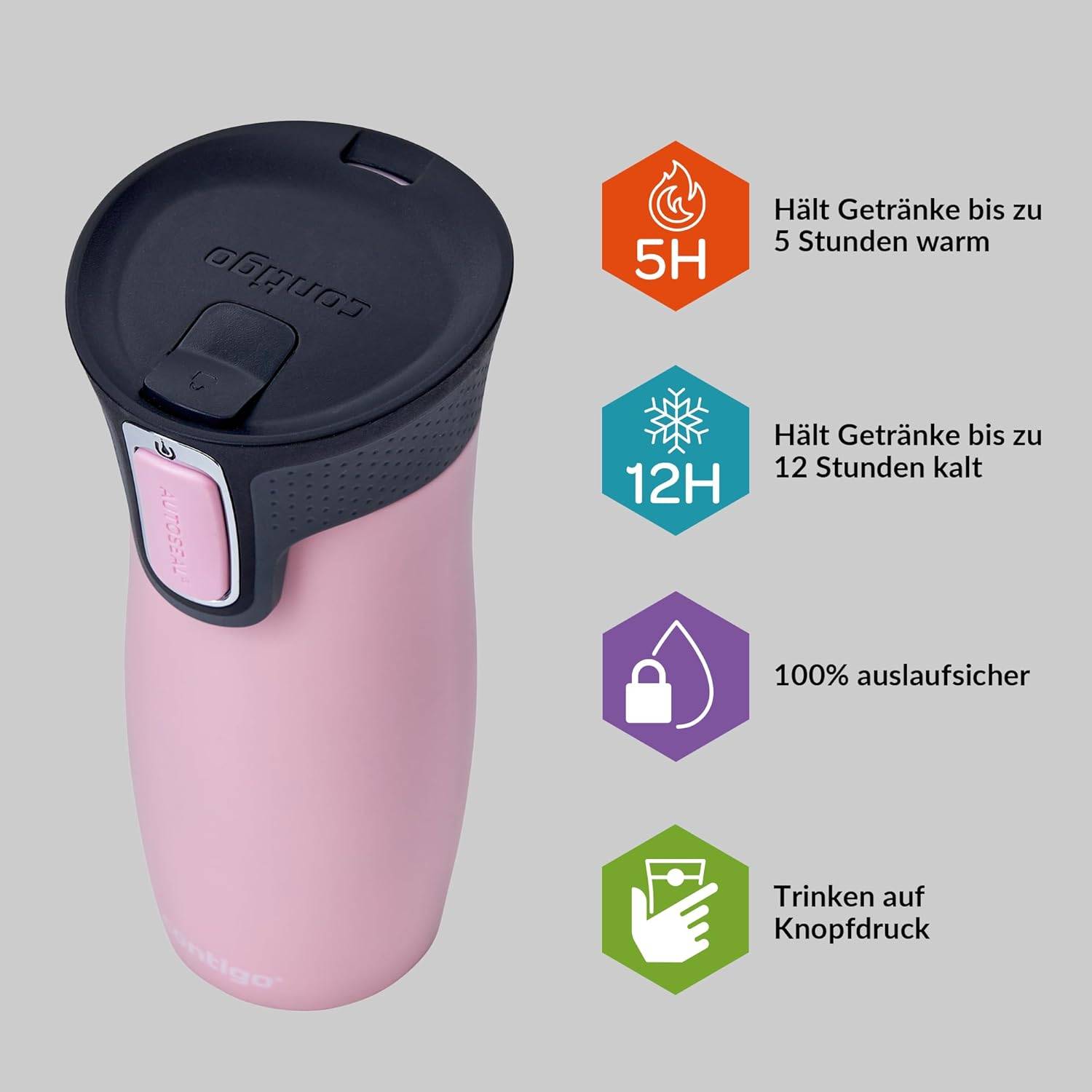 Contigo Thermobecher West Loop Edelstahl Isolierbecher 470ml Fb. Millenial Pink