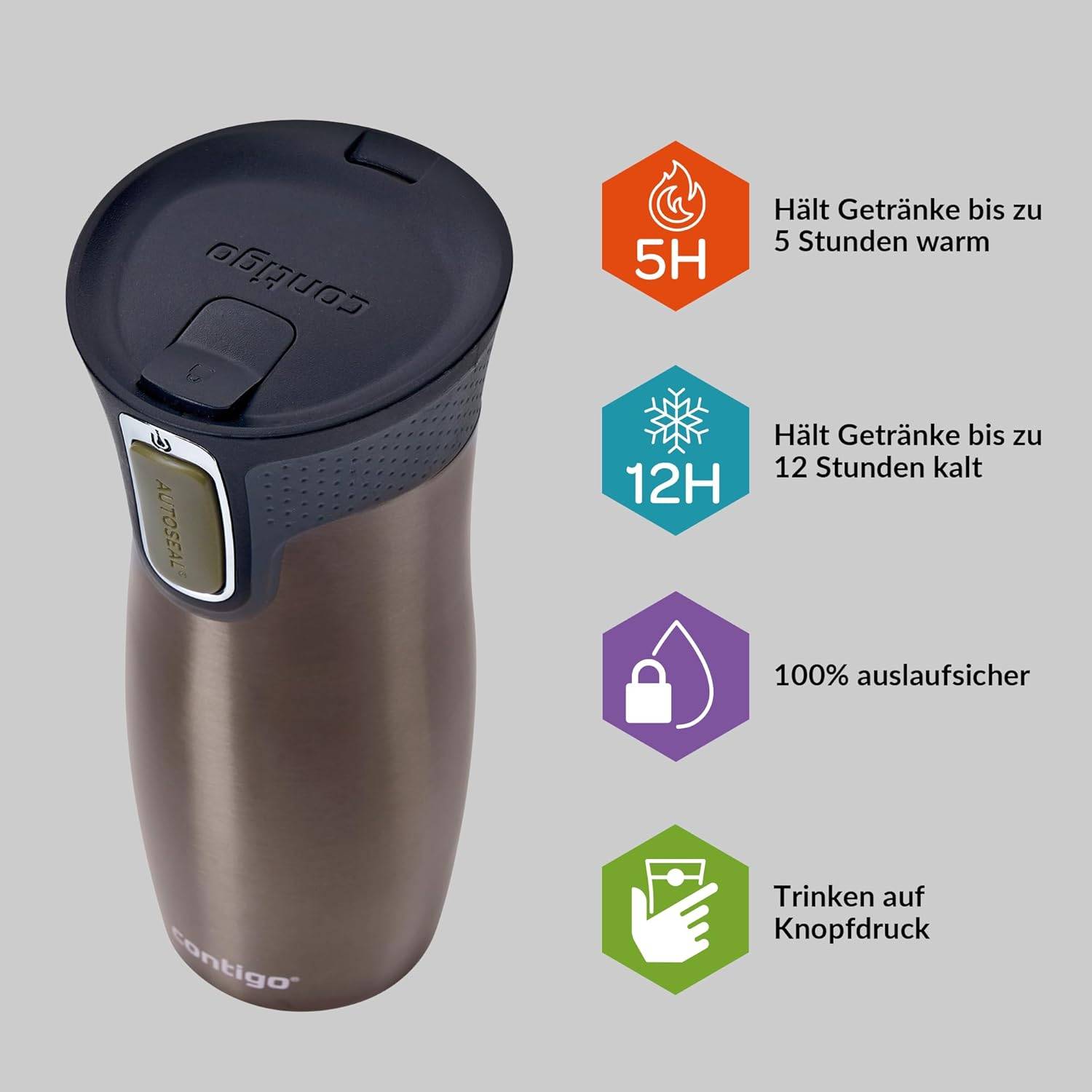 Contigo Thermobecher West Loop Autoseal Edelstahl Isolierbecher 470 ml Fb. Latte