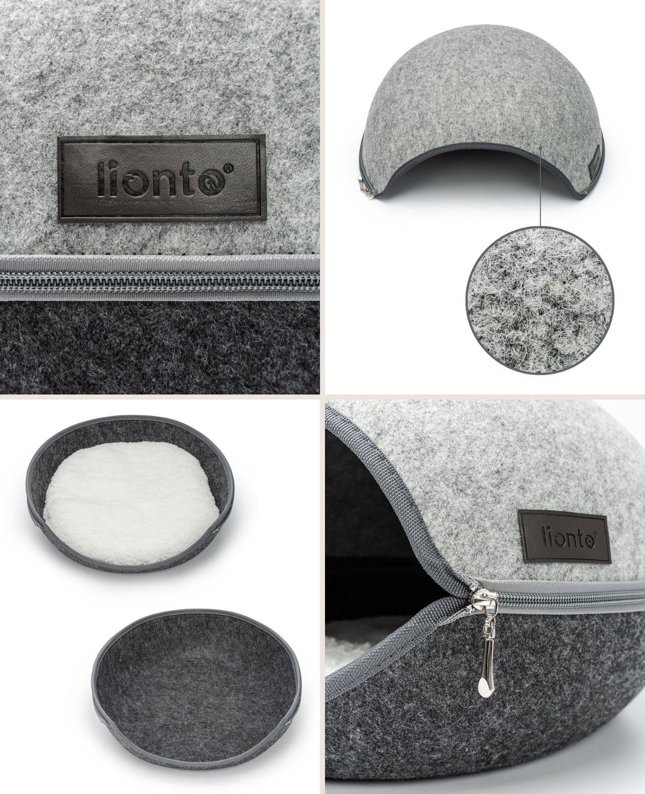 lionto Katzenhöhle, gemütlicher Rückzugsort aus Filz mit Schafswoll-Kissen, pflegeleicht & stabil 46x38x26 cm, grau