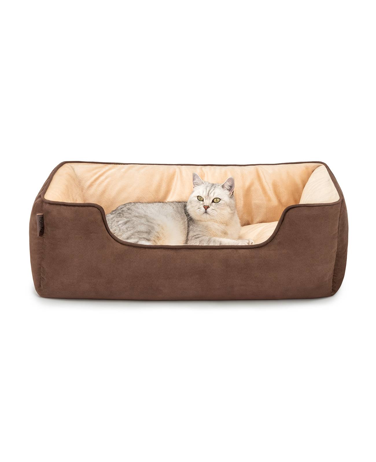 lionto Wendesofa für Katzen, 2-in-1 Katzenbett, weich gepolstert & pflegeleicht, modernes Design, 80x60 cm, braun/beige