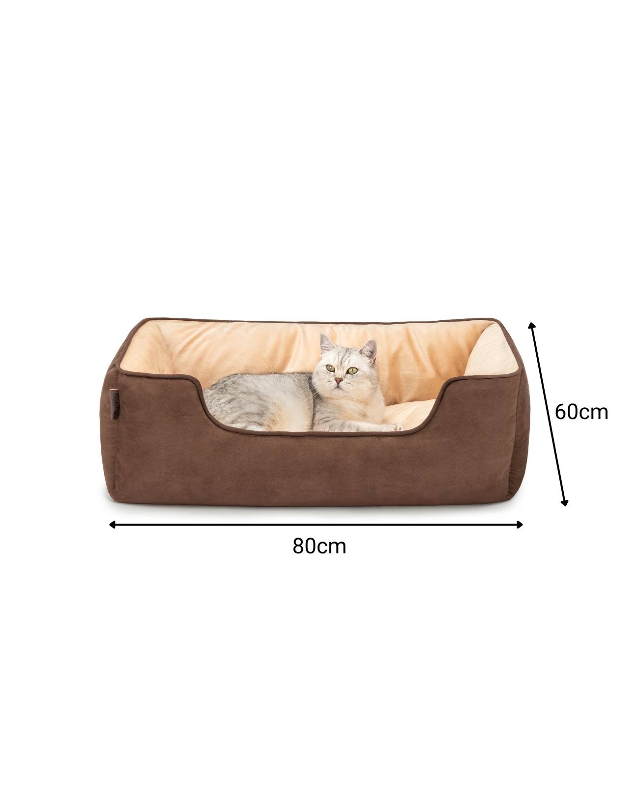 lionto Wendesofa für Katzen, 2-in-1 Katzenbett, weich gepolstert & pflegeleicht, modernes Design, 80x60 cm, braun/beige