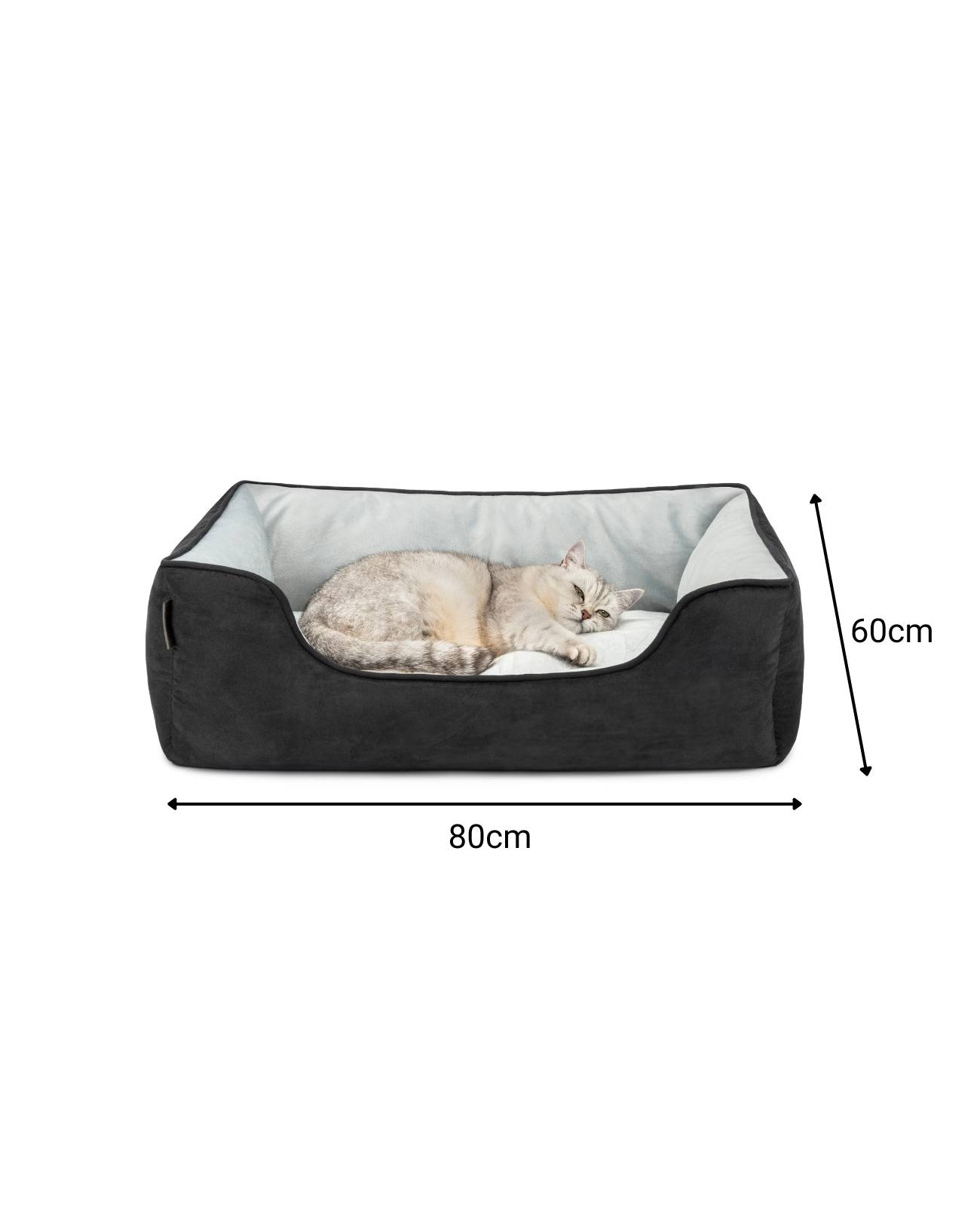 lionto Wendesofa für Katzen, 2-in-1 Katzenbett, weich gepolstert & pflegeleicht, modernes Design, 80x60 cm, schwarz/grau
