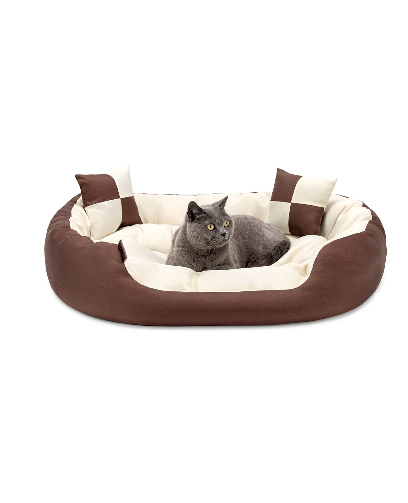 lionto Katzenbett, modernes 4-in-1 Bett aus Oxford-Gewebe, wendbar, kratzfest & pflegeleicht, 85x70 cm, braun/beige