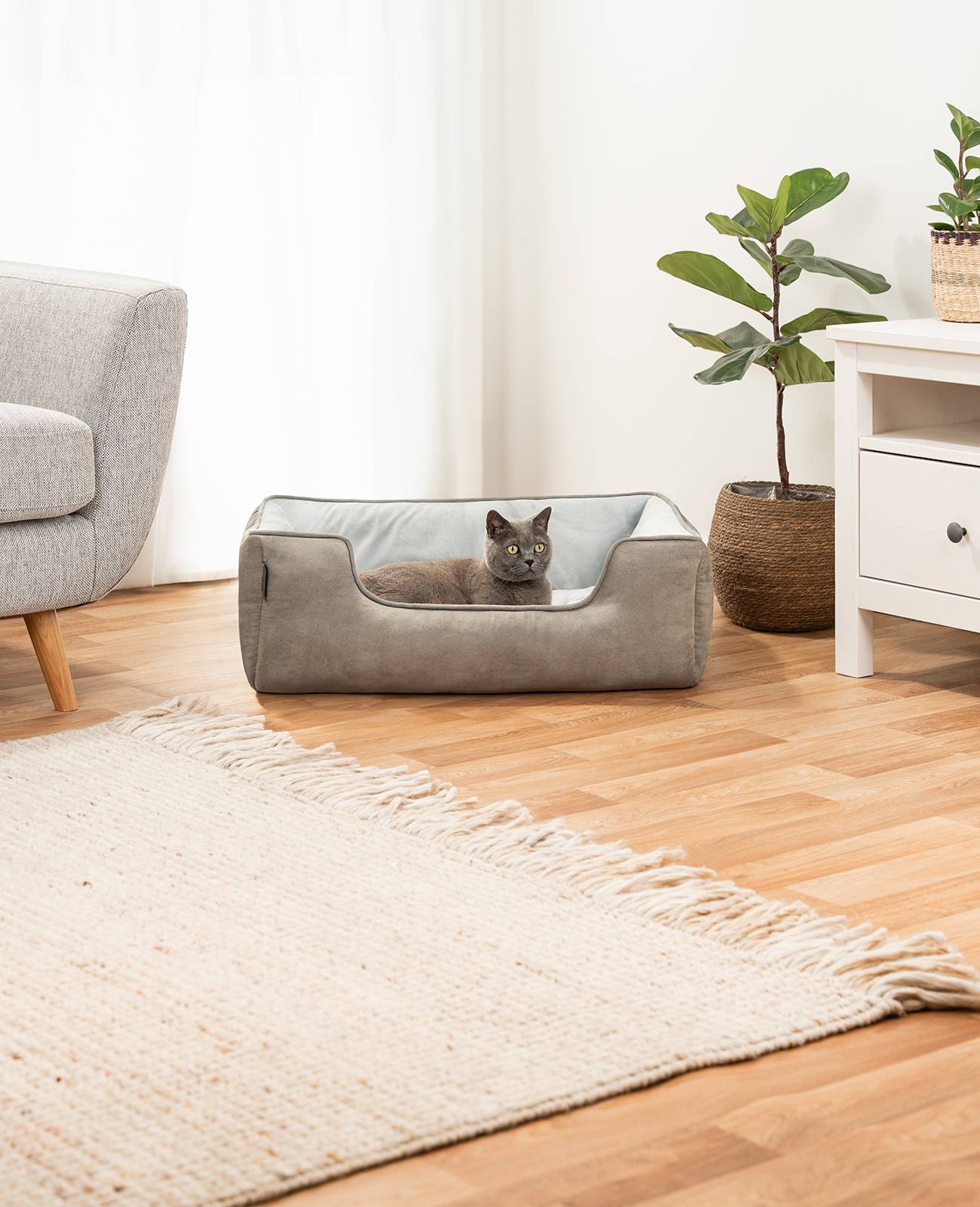 lionto Wendesofa für Katzen, 2-in-1 Katzenbett, weich gepolstert & pflegeleicht, modernes Design, 80x60 cm, hellgrau/dunkelgrau