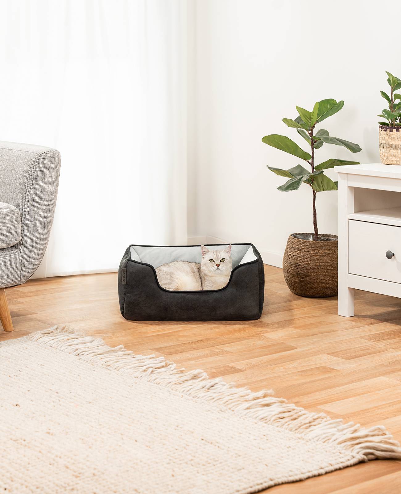 lionto Wendesofa für Katzen, 2-in-1 Katzenbett, weich gepolstert & pflegeleicht, modernes Design, 60x50 cm, schwarz/grau