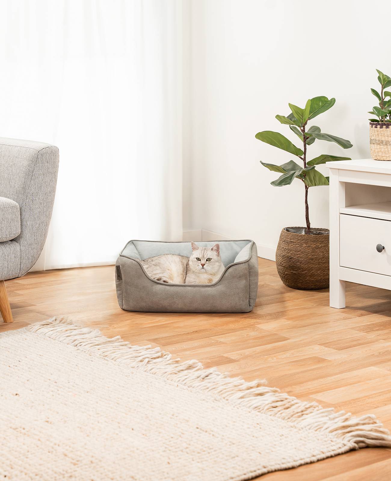 lionto Wendesofa für Katzen, 2-in-1 Katzenbett, weich gepolstert & pflegeleicht, modernes Design, 60x50 cm, hellgrau/dunkelgrau