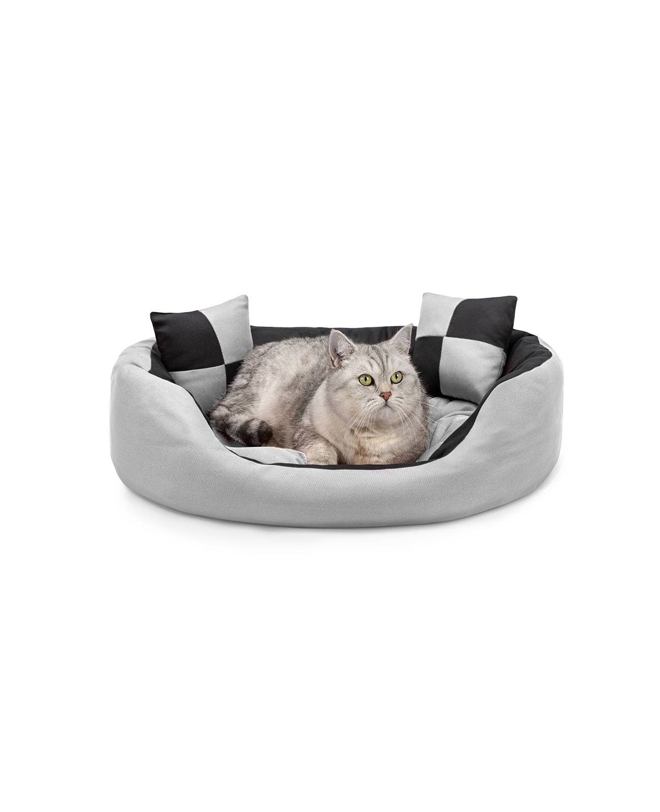 lionto Katzenbett, modernes 4-in-1 Bett aus Oxford-Gewebe, wendbar, kratzfest & pflegeleicht, 65x50 cm, grau/schwarz