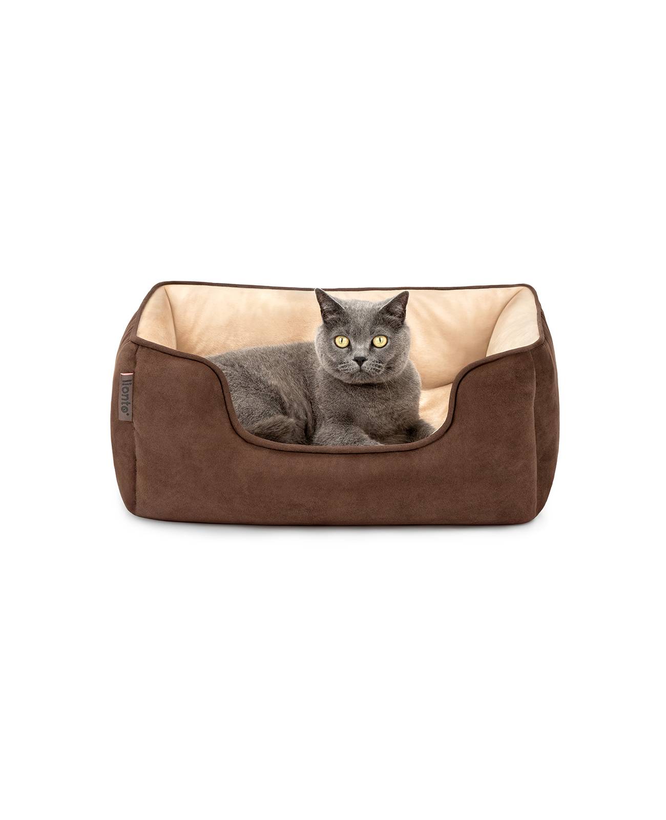 lionto Wendesofa für Katzen, 2-in-1 Katzenbett, weich gepolstert & pflegeleicht, modernes Design, 60x50 cm, braun/beige