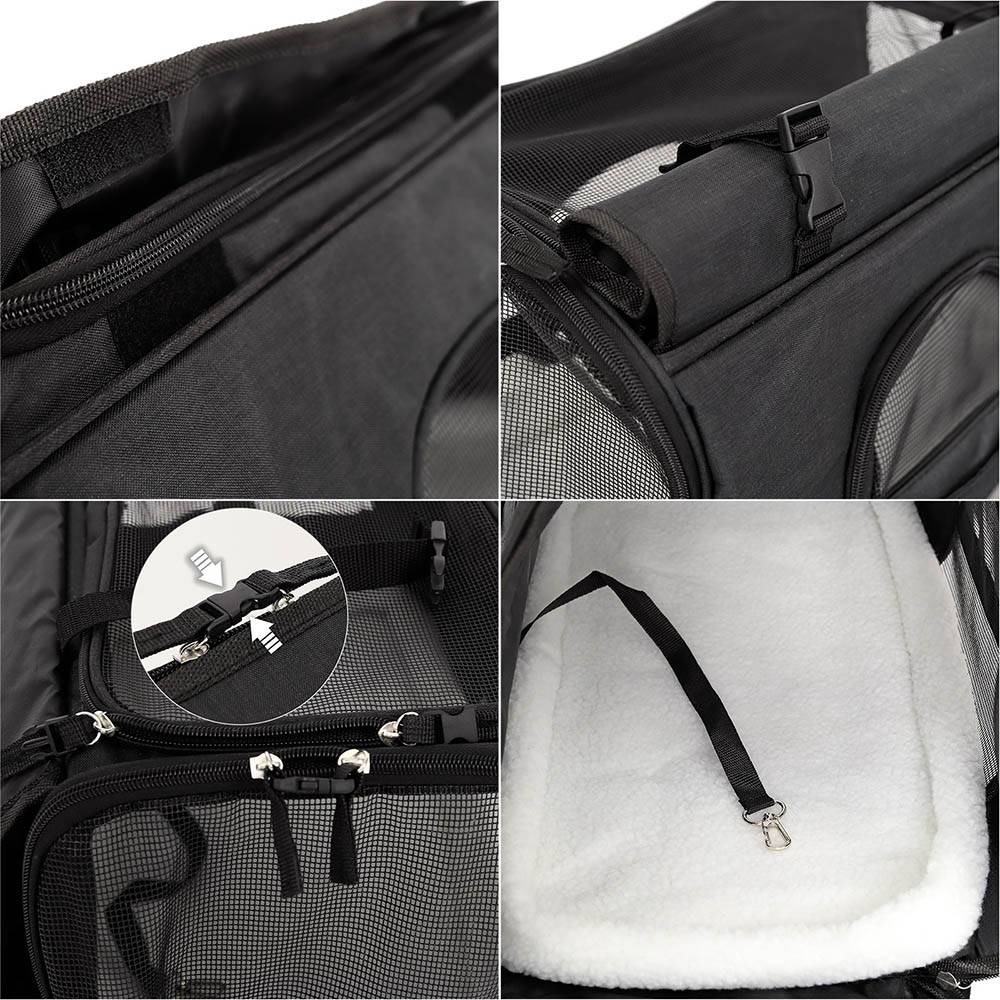 lionto Katzen Transporttasche, faltbar & atmungsaktiv, mit Tragegriff, Schultergurt, Liegekissen & Reflektoren, schwarz