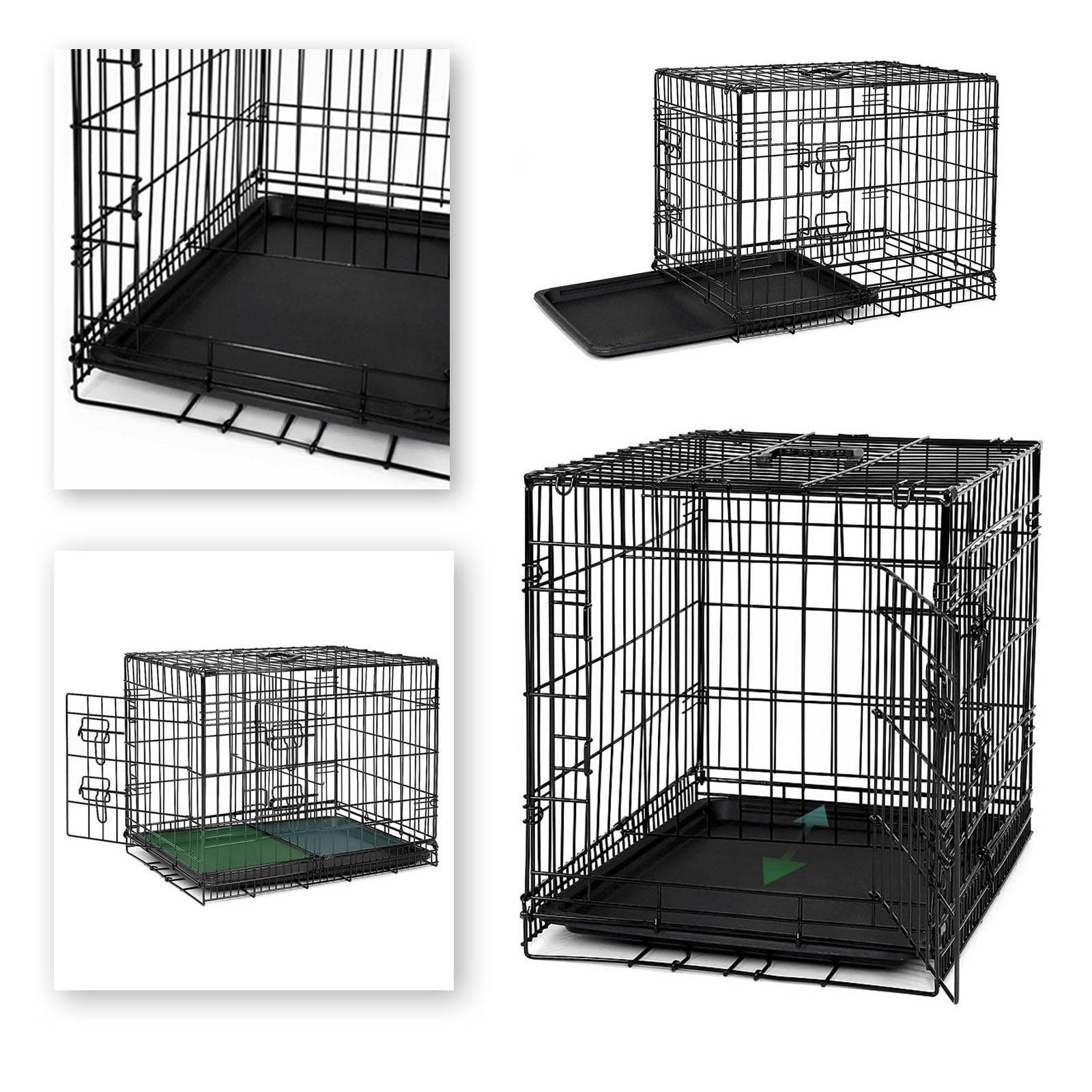 lionto Transportkäfig für Katzen aus Metall, stabil & klappbar mit Trennwand & Kunststoffbodenwanne, 61x44x51 cm