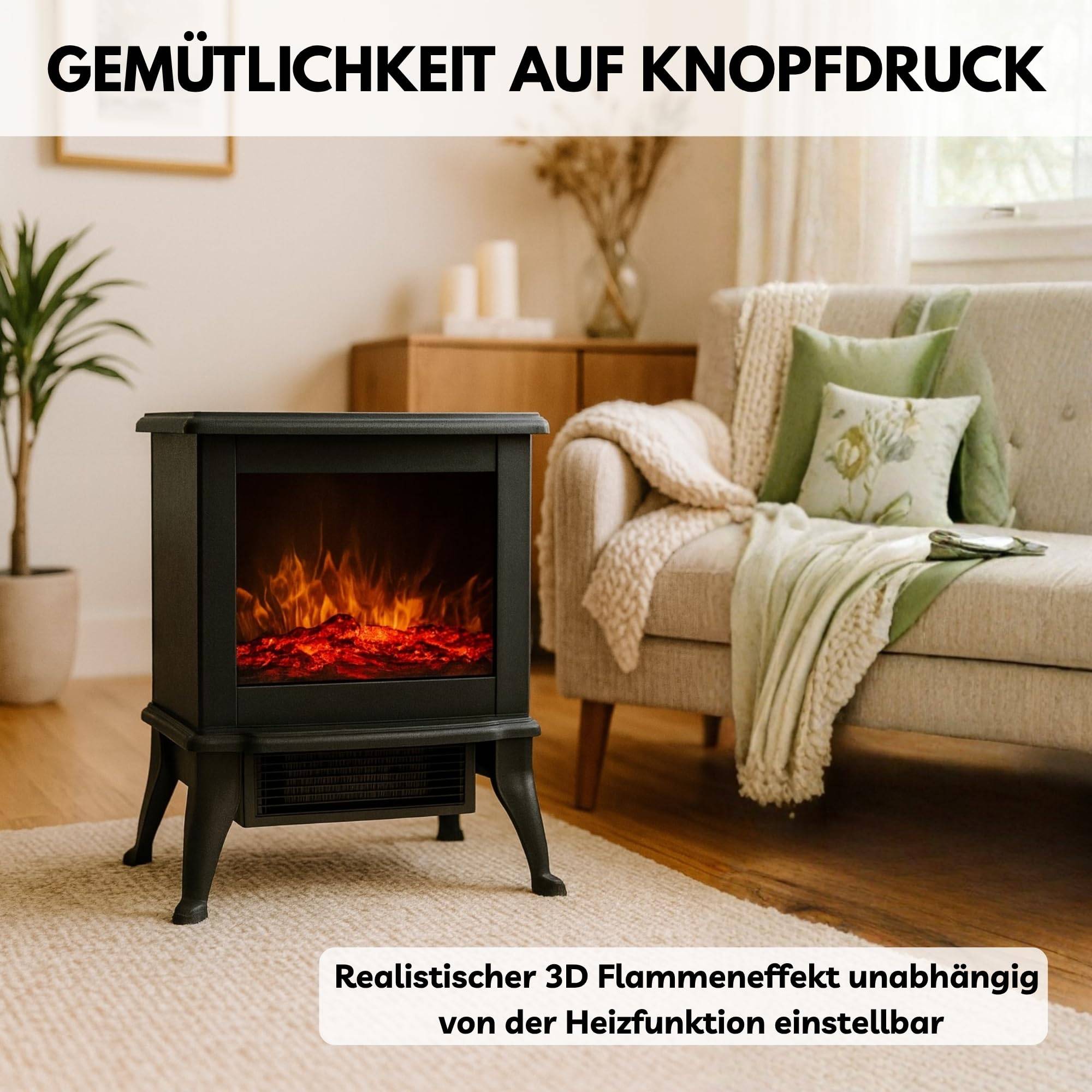 Elektrischer Kamin Kaminofen Ofen elektrisch Elektrokamin mit Heizung Flammeneffekt Freistehend
