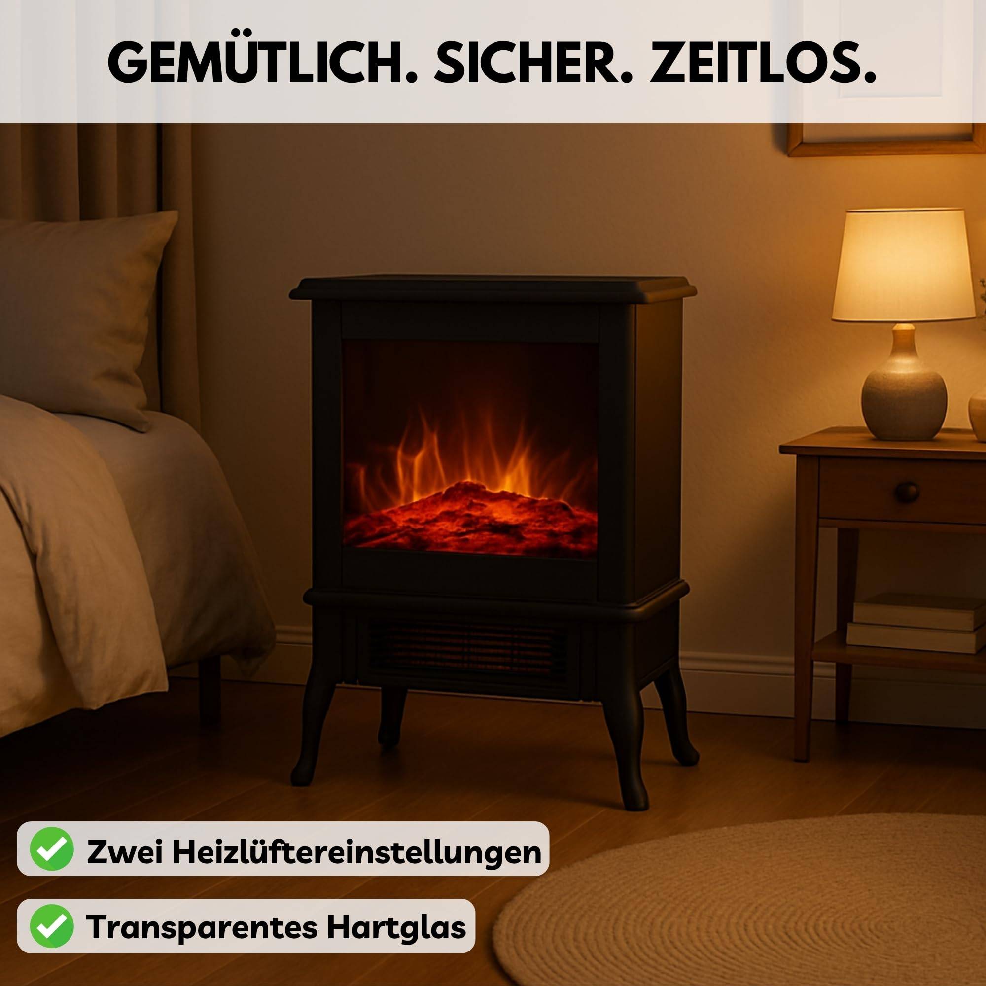 Elektrischer Kamin Kaminofen Ofen elektrisch Elektrokamin mit Heizung Flammeneffekt Freistehend