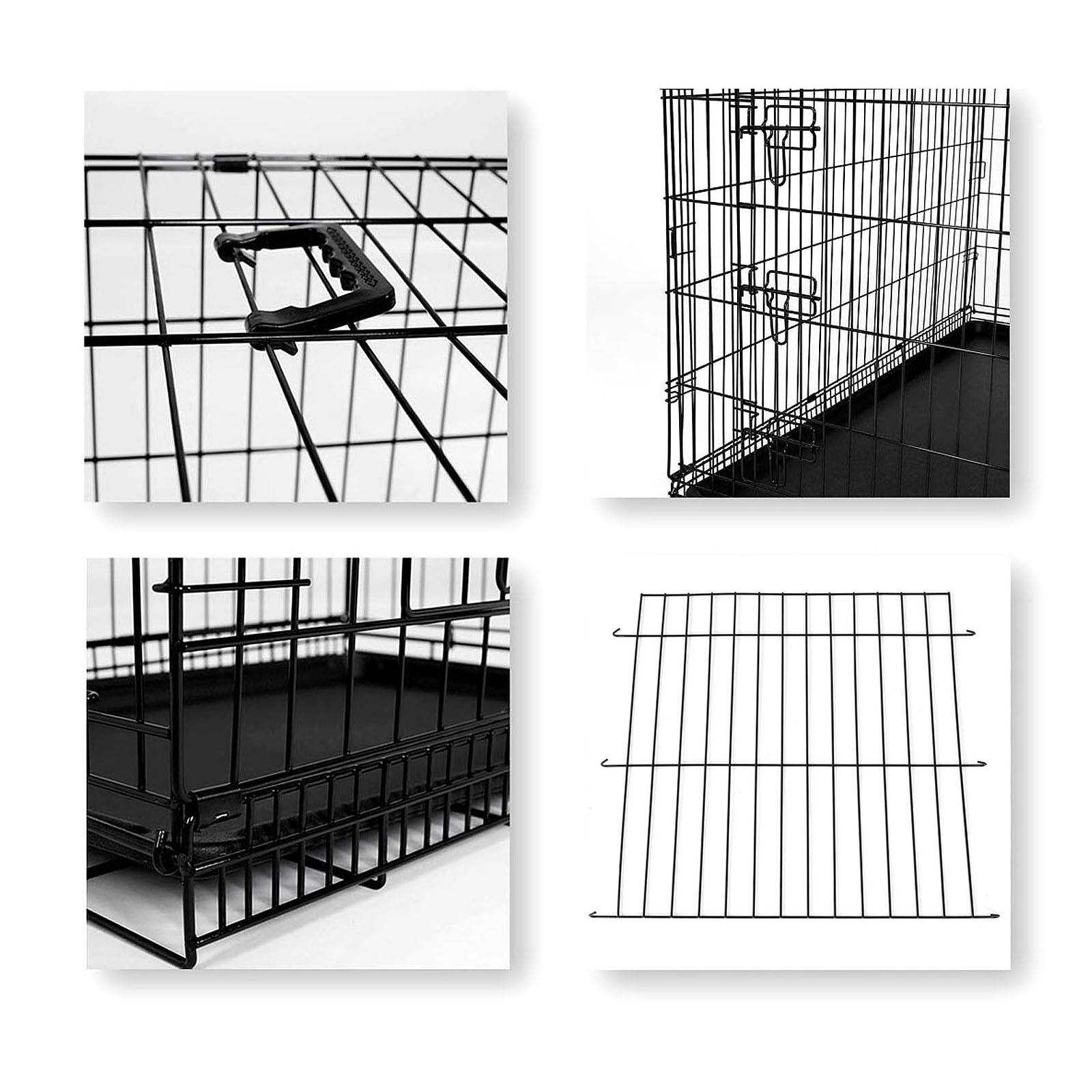 lionto Transportkäfig für Katzen aus Metall, stabil & klappbar mit Trennwand & Kunststoffbodenwanne, 92x58x64 cm