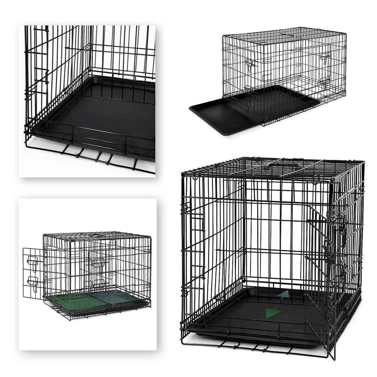 lionto Transportkäfig für Katzen aus Metall, stabil & klappbar mit Trennwand & Kunststoffbodenwanne, 92x58x64 cm