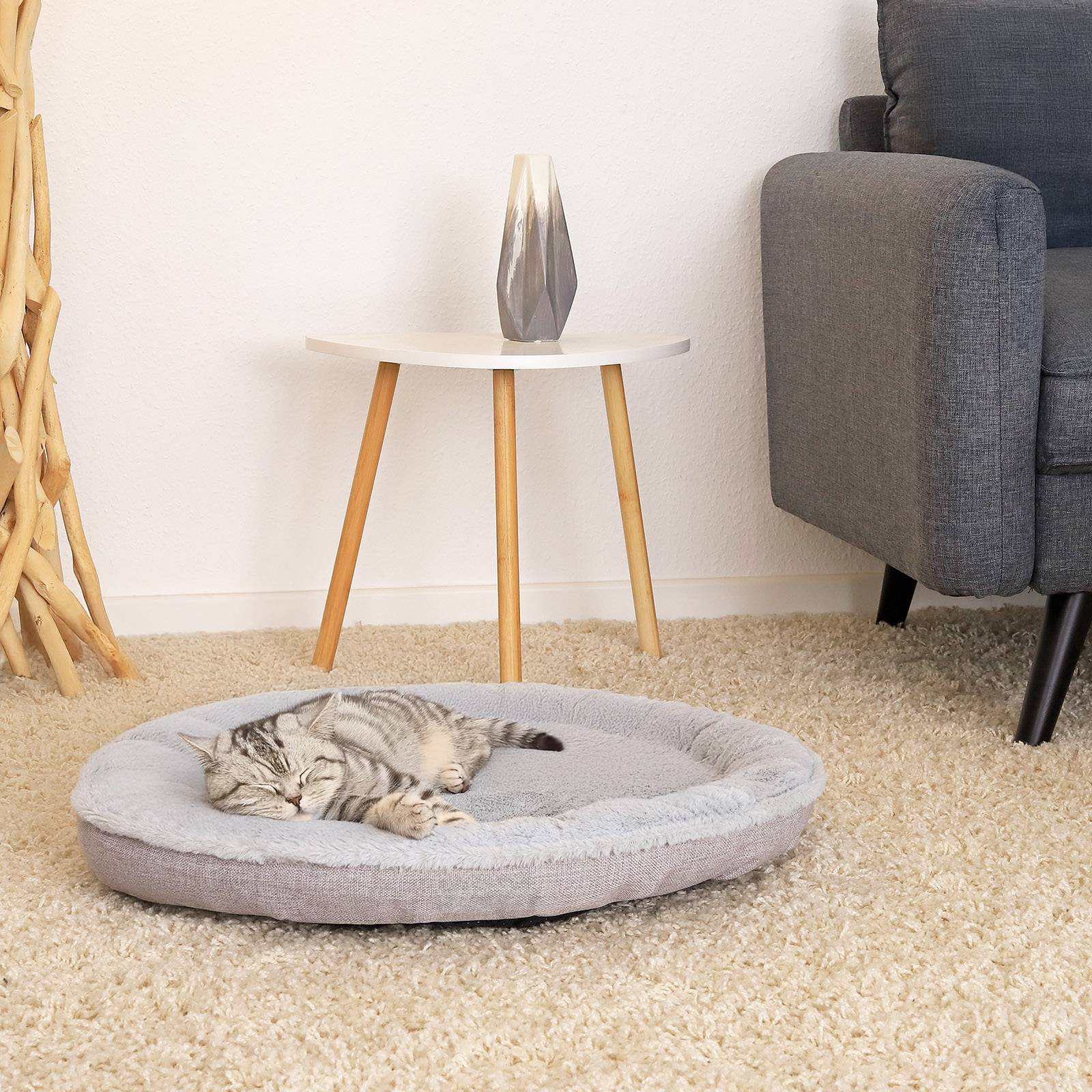 lionto Katzenbett, extra weiches Doughnut-Bett für Katzen, gemütlich, pflegeleicht & stilvoll, 65 cm Durchmesser, grau