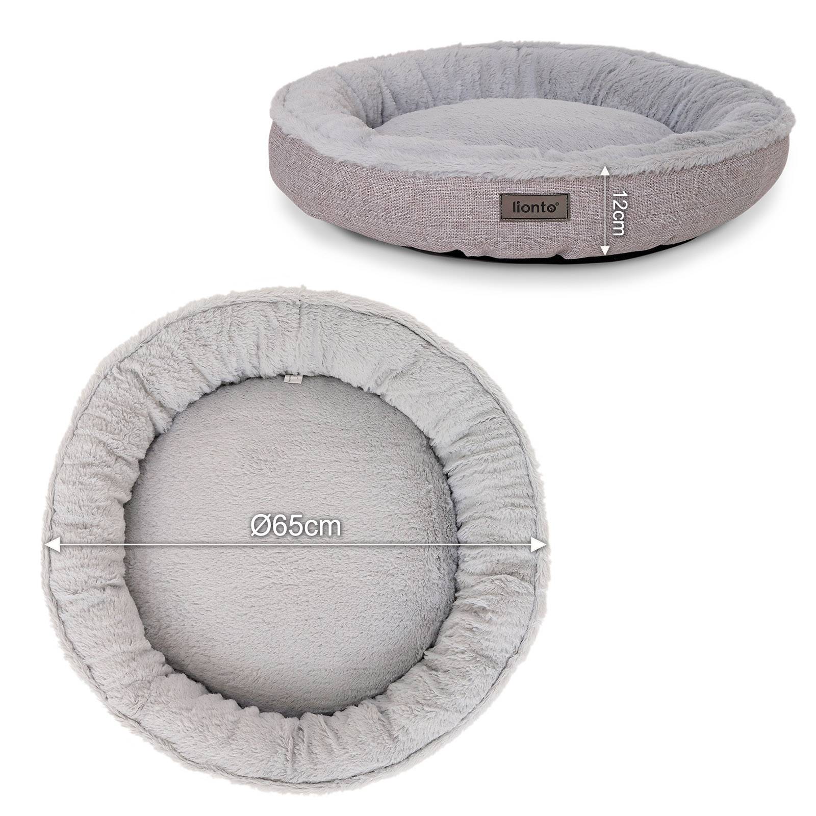 lionto Katzenbett, extra weiches Doughnut-Bett für Katzen, gemütlich, pflegeleicht & stilvoll, 65 cm Durchmesser, grau