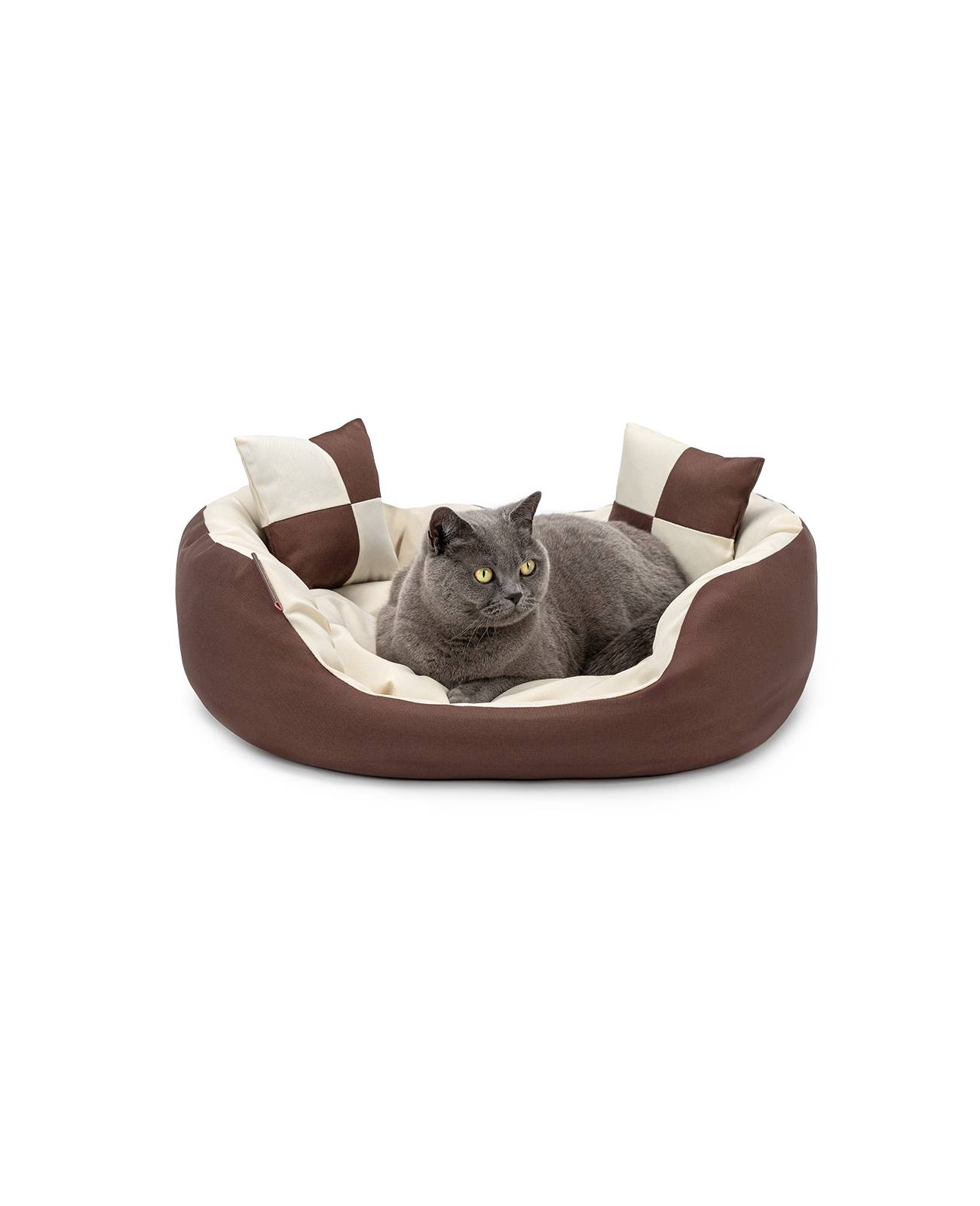 lionto Katzenbett, modernes 4-in-1 Bett aus Oxford-Gewebe, wendbar, kratzfest & pflegeleicht, 65x50 cm, braun/beige