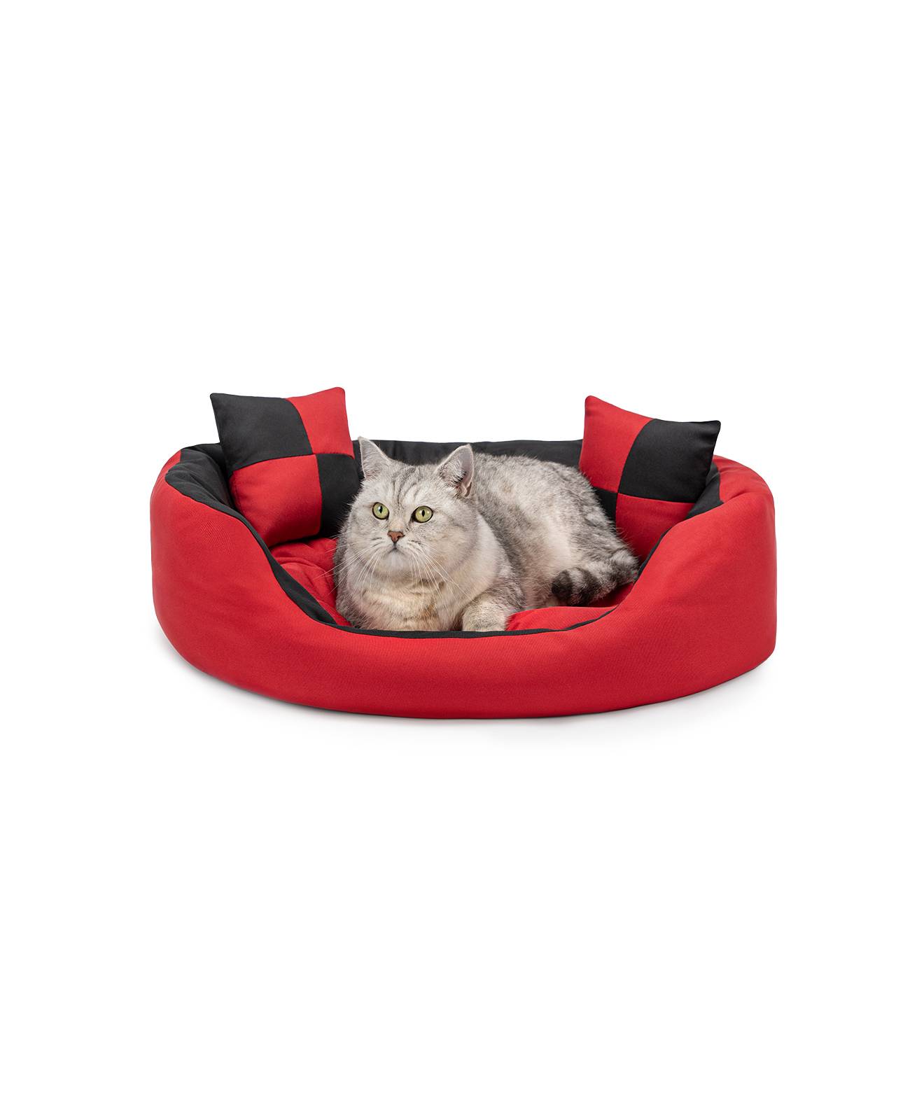 lionto Katzenbett, modernes 4-in-1 Bett aus Oxford-Gewebe, wendbar, kratzfest & pflegeleicht, 65x50 cm, rot/schwarz