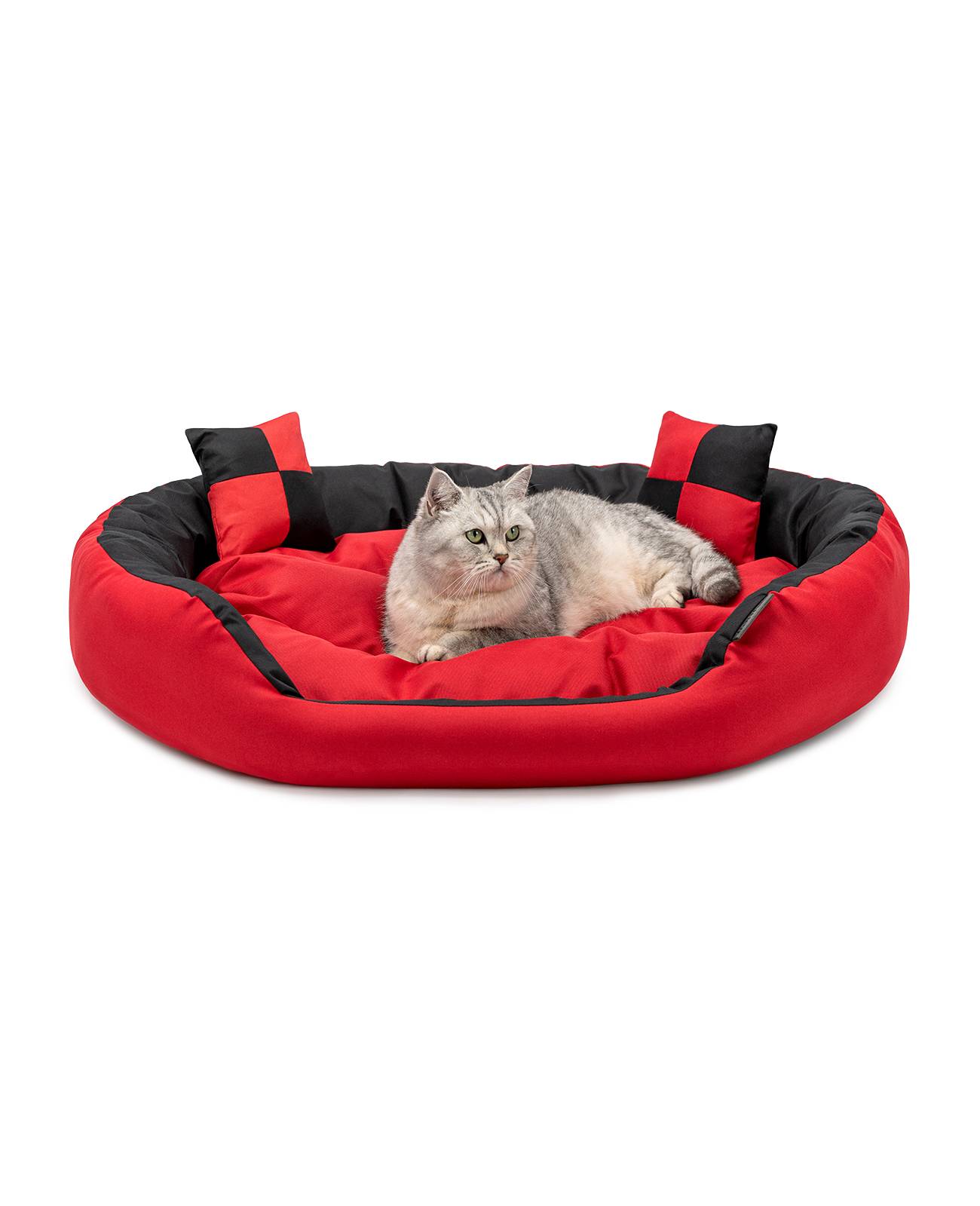 lionto Katzenbett, modernes 4-in-1 Bett aus Oxford-Gewebe, wendbar, kratzfest & pflegeleicht, 85x70 cm, rot/schwarz