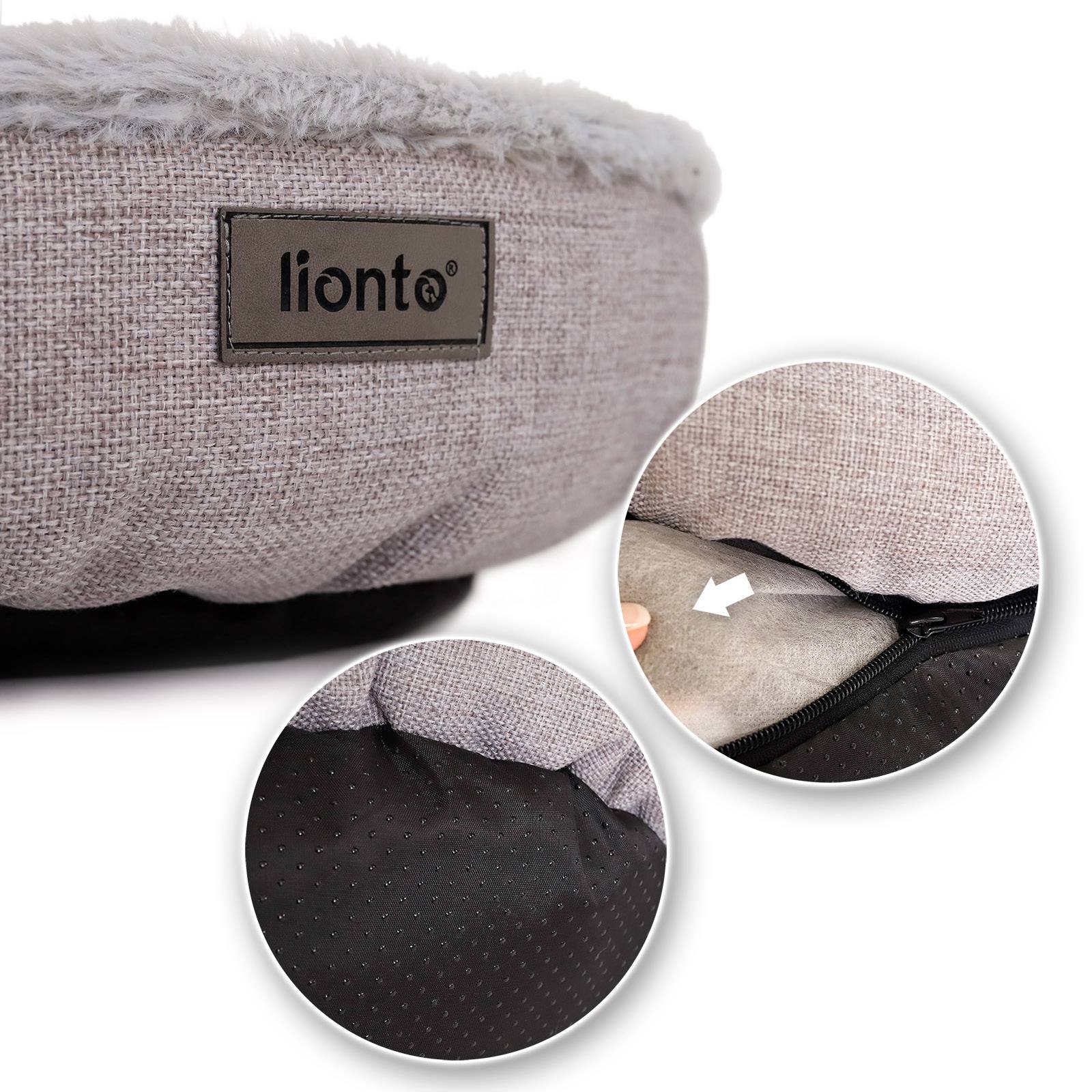 lionto Katzenbett, extra weiches Doughnut-Bett für Katzen, gemütlich, pflegeleicht & stilvoll, 55 cm Durchmesser, grau