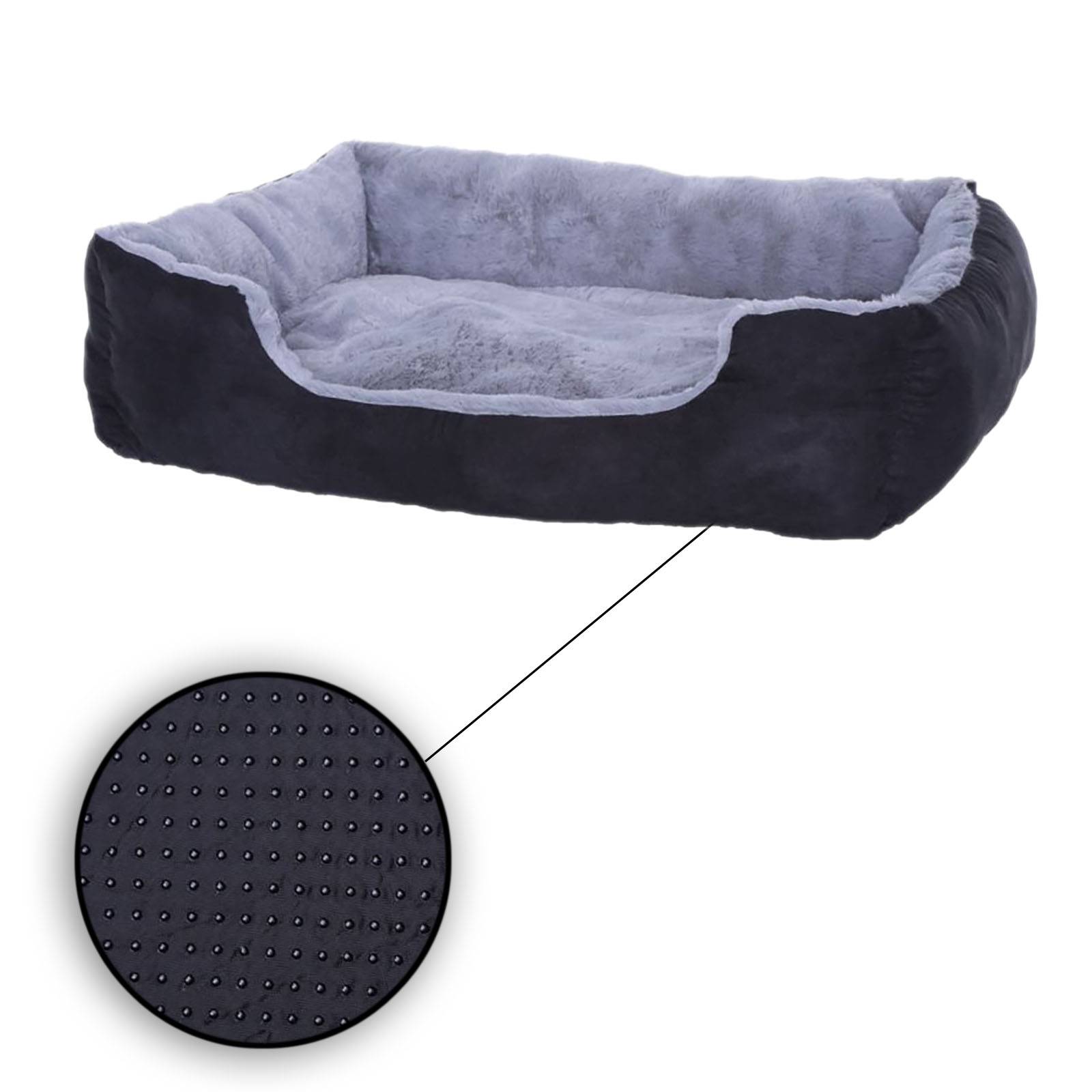 lionto Katzenbett, weiches Kuschelbett mit herausnehmbarem Wendekissen & Anti-Rutsch-Boden, pflegeleicht & modern, 90x70 cm, schwarz/grau