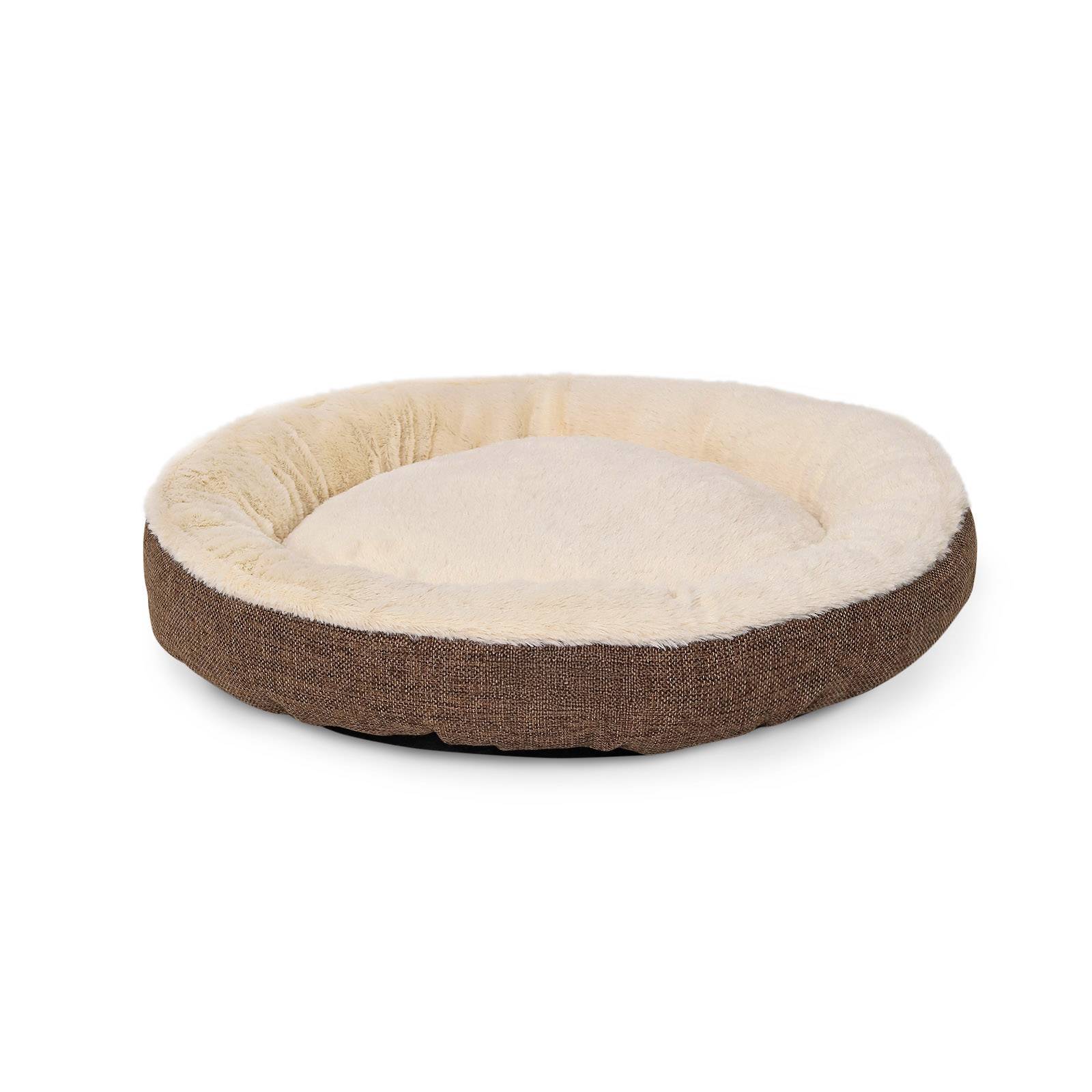 lionto Katzenbett, extra weiches Doughnut-Bett für Katzen, gemütlich, pflegeleicht & stilvoll, 65 cm Durchmesser, braun