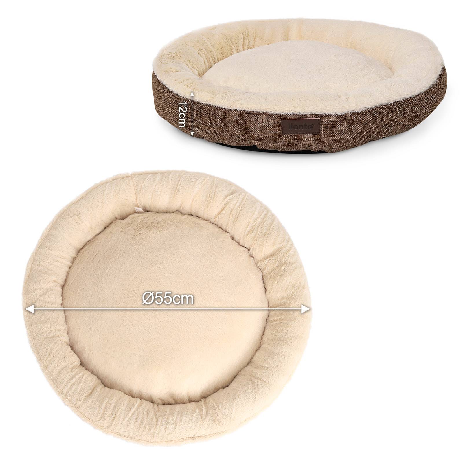 lionto Katzenbett, extra weiches Doughnut-Bett für Katzen, gemütlich, pflegeleicht & stilvoll, 55 cm Durchmesser, braun