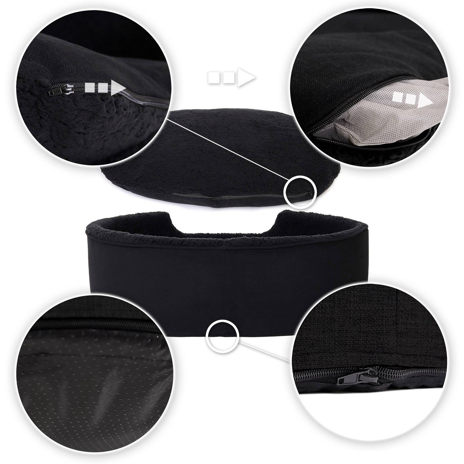 lionto Katzenbett, wendbares Kuschelbett mit abnehmbaren Bezügen & hohem Rand für Geborgenheit, 83x63x27 cm, schwarz