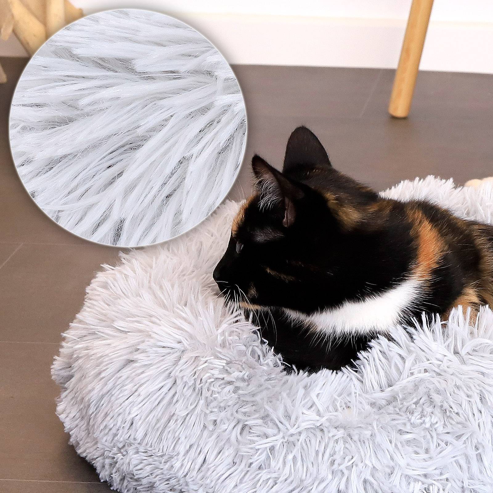 lionto Katzenbett aus Plüsch in Donut-Form, 40 cm Durchmesser, hellgrau
