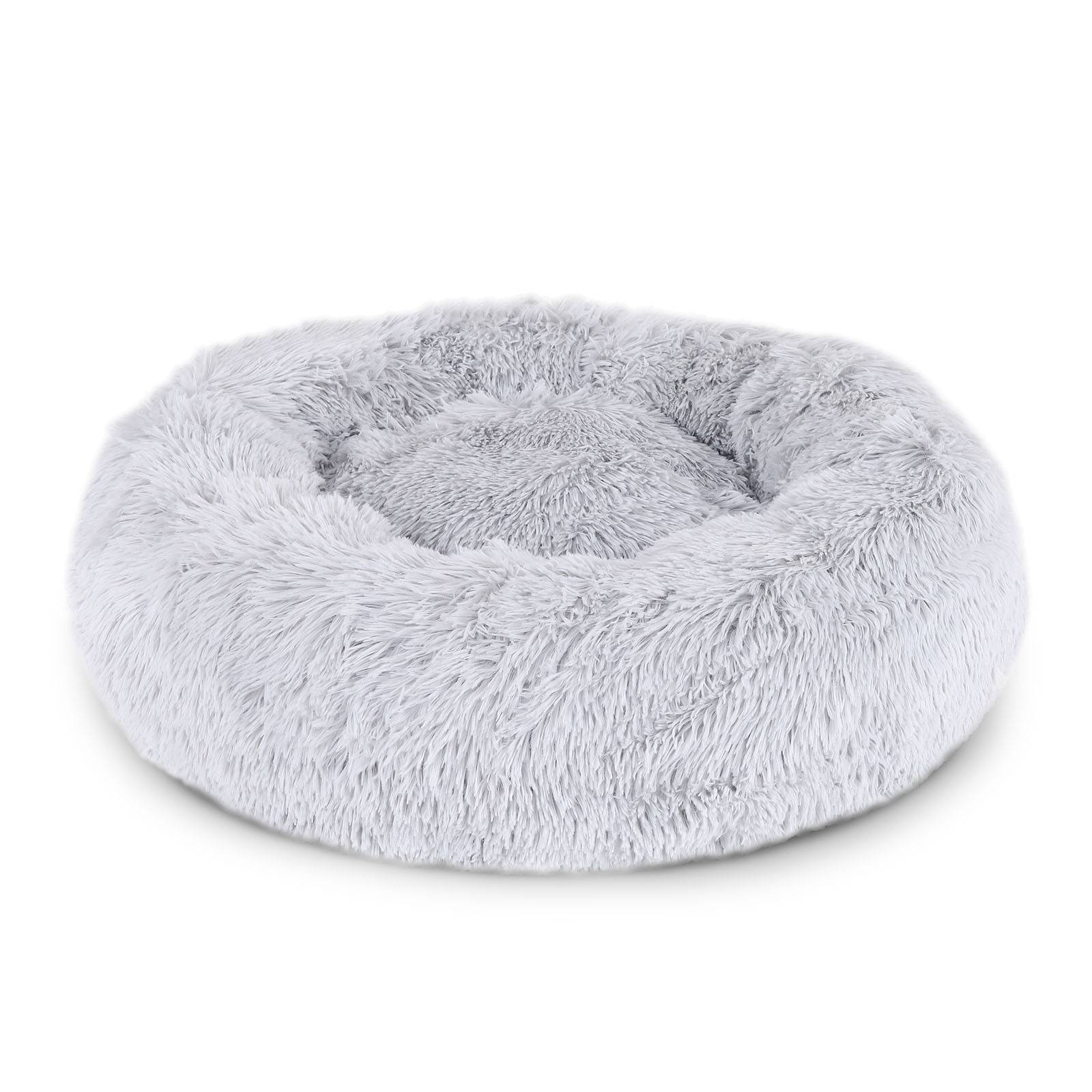 lionto Katzenbett aus Plüsch in Donut-Form, 70 cm Durchmesser, hellgrau