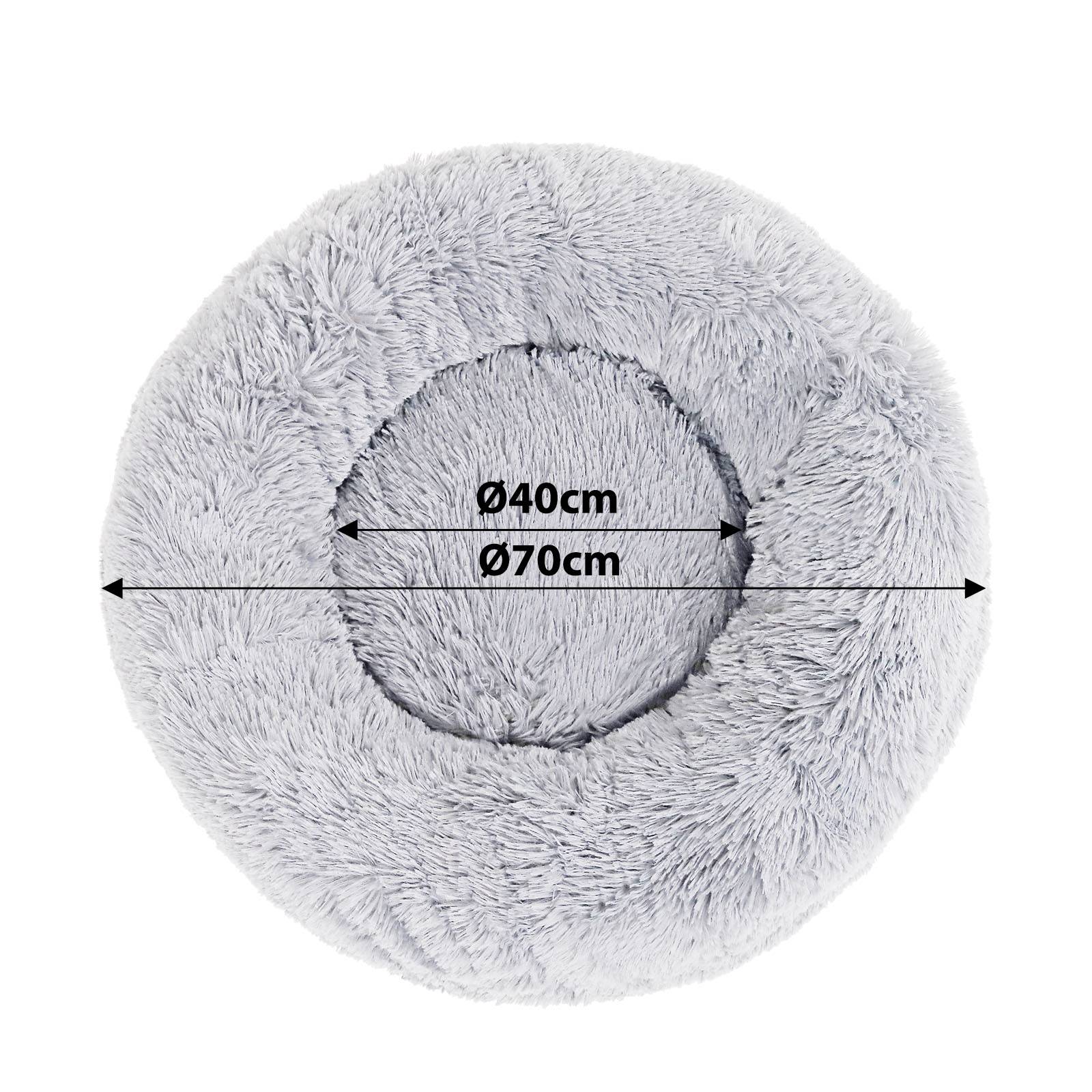 lionto Katzenbett aus Plüsch in Donut-Form, 70 cm Durchmesser, hellgrau