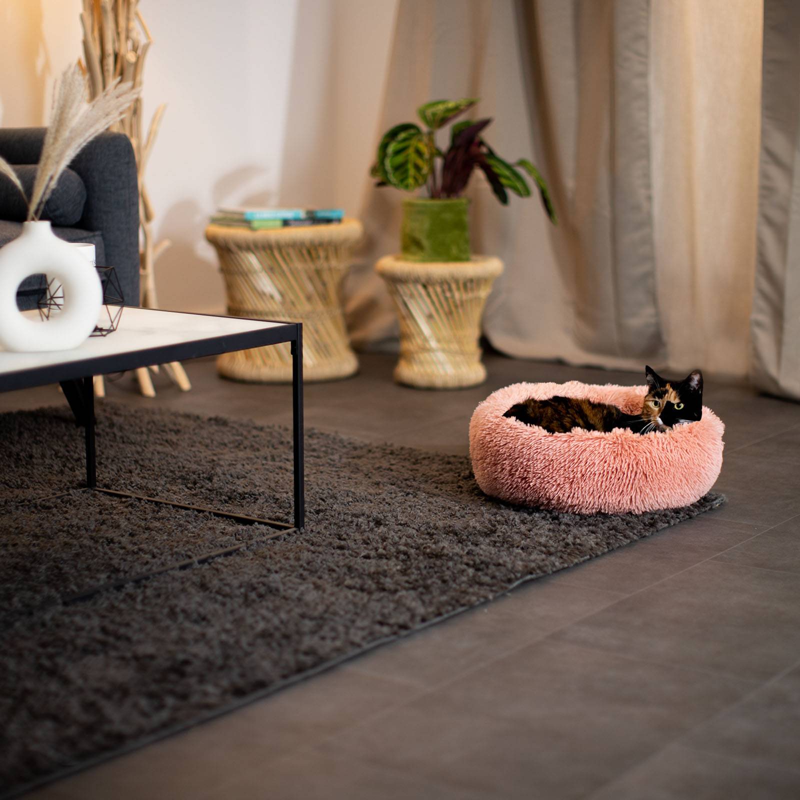 lionto Katzenbett aus Plüsch in Donut-Form, 40 cm Durchmesser, rosa