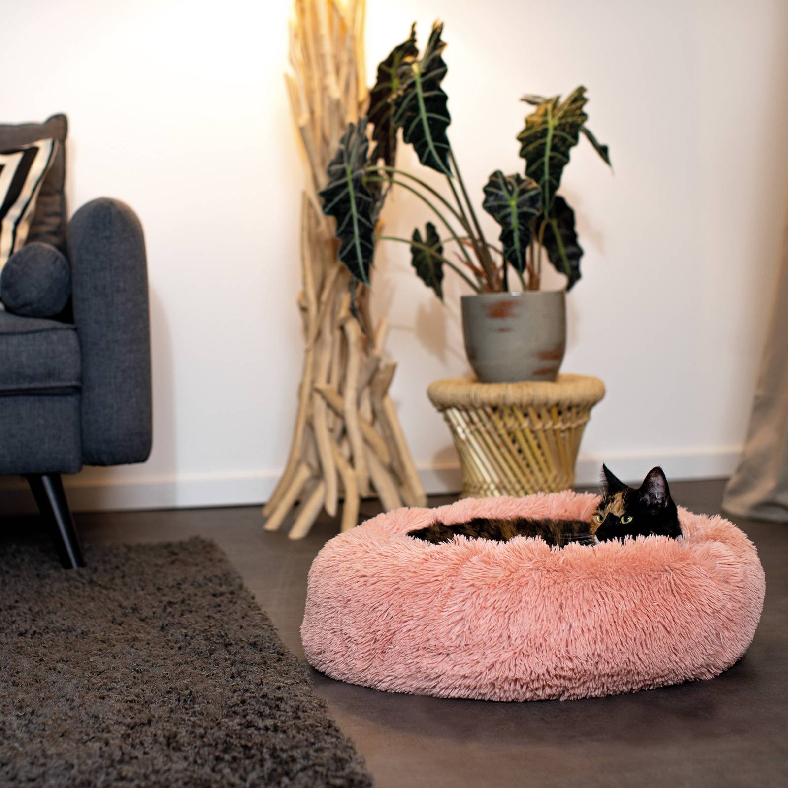 lionto Katzenbett aus Plüsch in Donut-Form, 50 cm Durchmesser, rosa