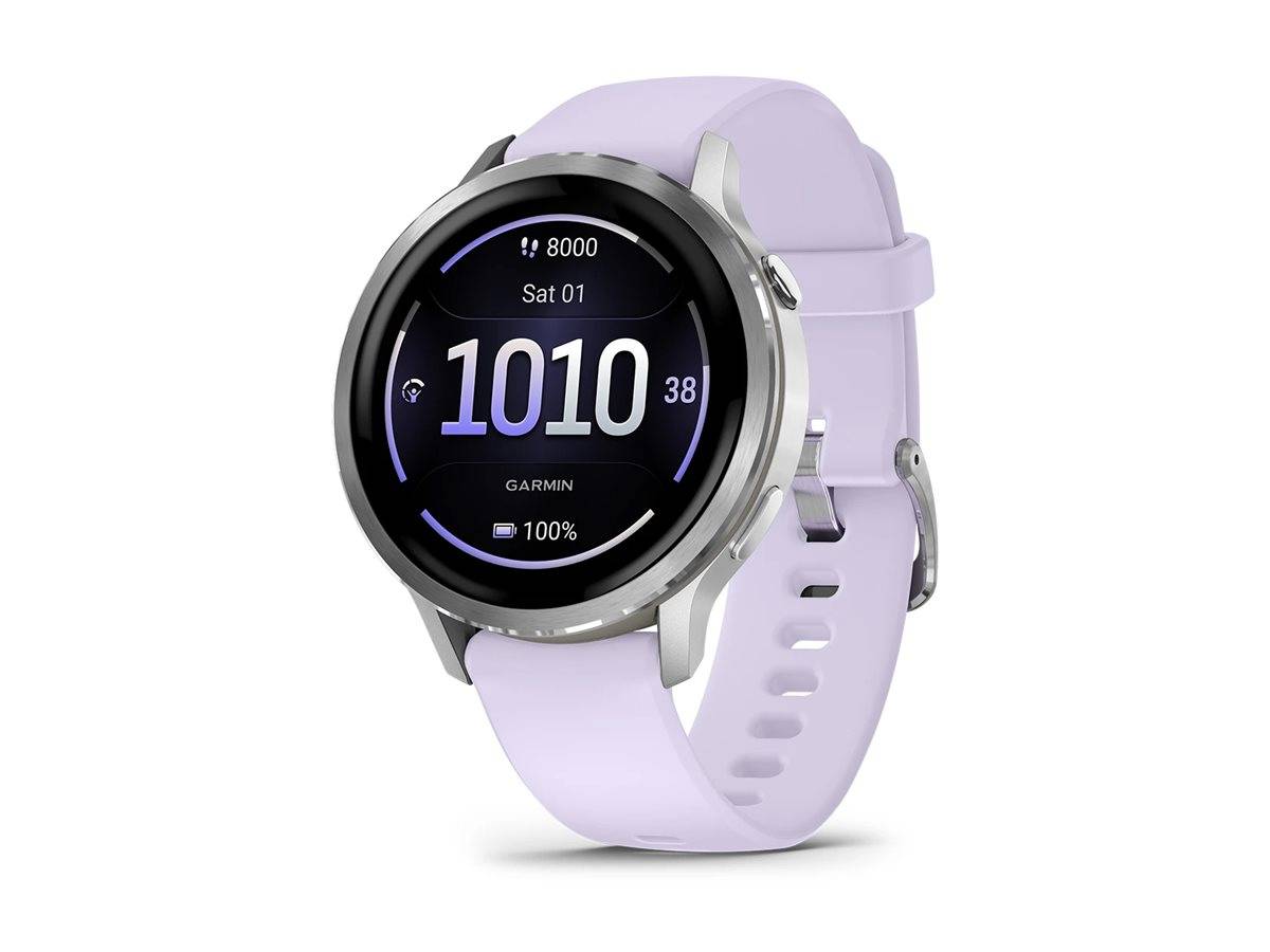 Garmin Venu 4 - 41 mm - silber - intelligente Uhr mit Band - Silikon - Periwinkle - Handgelenkgröße: 110-175 mm - Anzeige 3.04 cm (1.2")