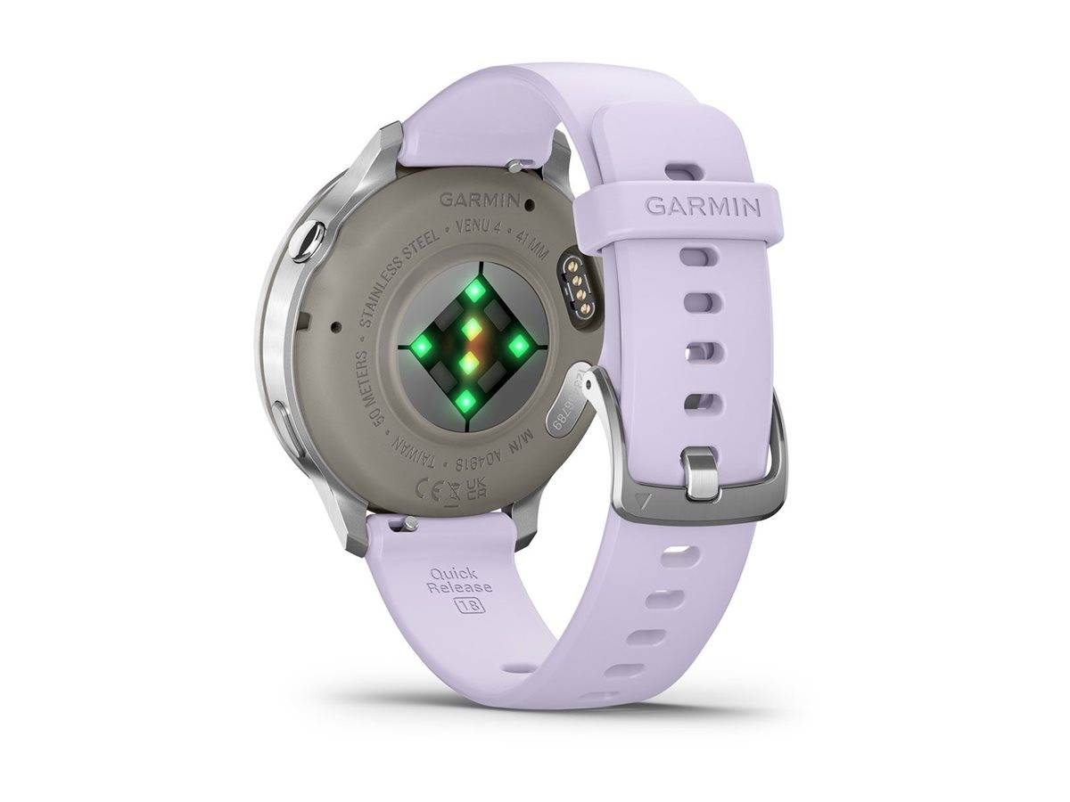 Garmin Venu 4 - 41 mm - silber - intelligente Uhr mit Band - Silikon - Periwinkle - Handgelenkgröße: 110-175 mm - Anzeige 3.04 cm (1.2")