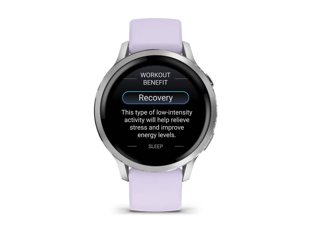 Garmin Venu 4 - 41 mm - silber - intelligente Uhr mit Band - Silikon - Periwinkle - Handgelenkgröße: 110-175 mm - Anzeige 3.04 cm (1.2")