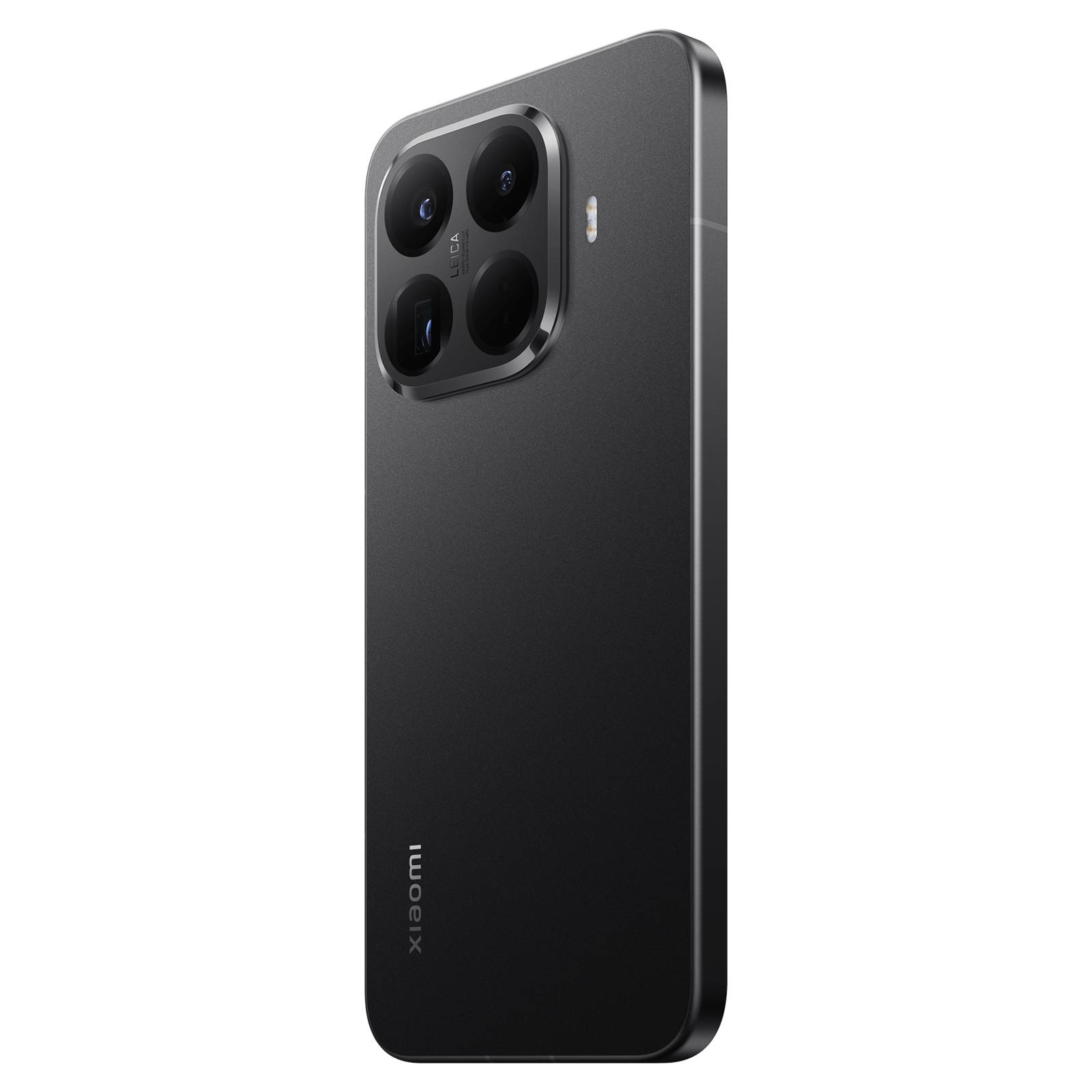 Rückansicht eines dunkelgrauen Xiaomi-Smartphones mit einem quadratischen Vier-Objektiv-Kameramodul oben links und einem kleinen Blitz daneben.
