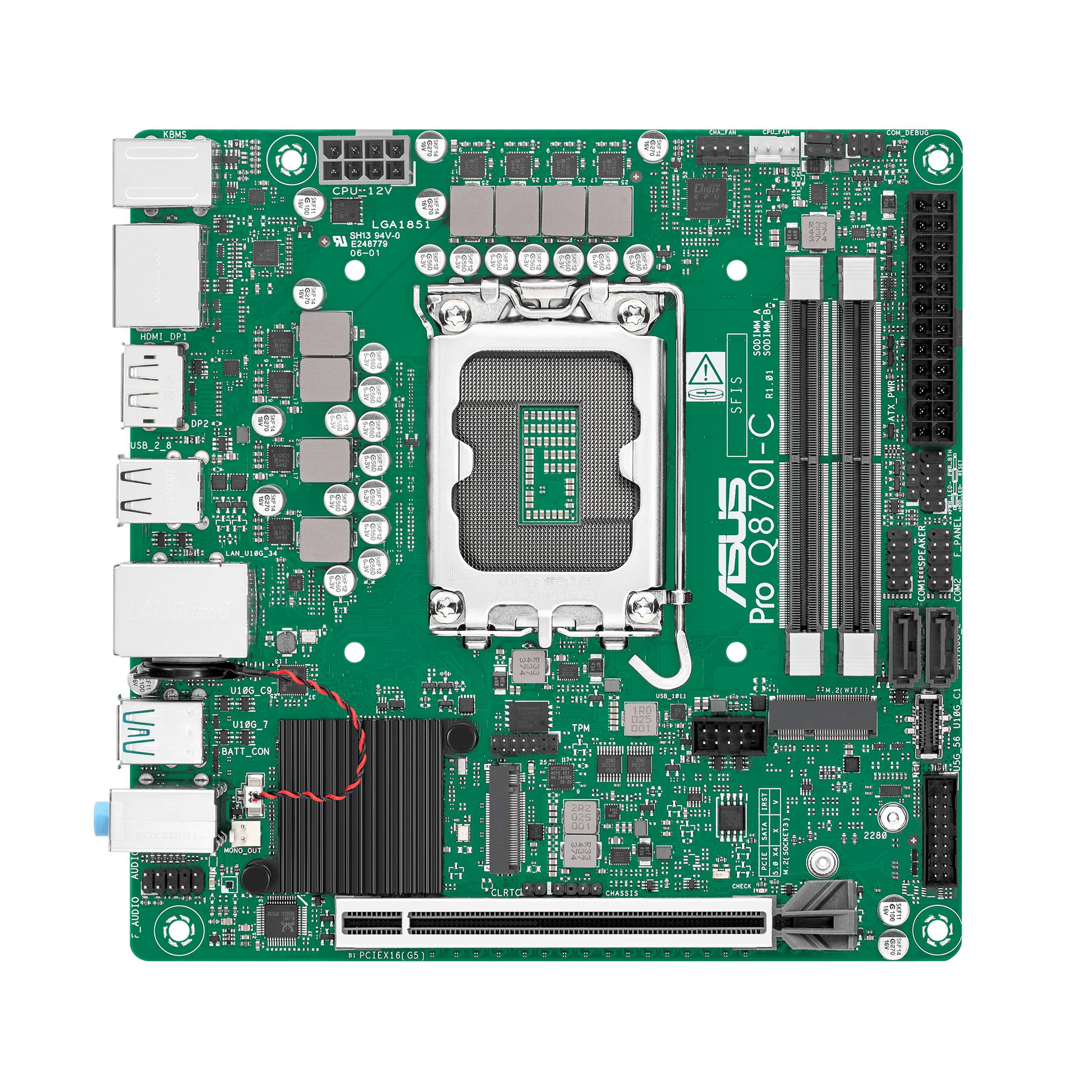 ASUS PRO Q870I-C-CSM - Motherboard - Mini-ITX - LGA1851 Sockel - Q870 Chipsatz - USB-C 3.2 Gen2, USB 3.2 Gen 1, USB 3.2 Gen 2 - Gigabit LAN