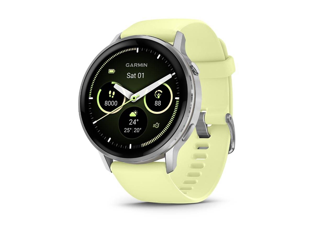 Garmin Venu 4 - 45 mm - silber - intelligente Uhr mit Band - Silikon - Zitronen - Handgelenkgröße: 135-200 mm - Anzeige 3.53 cm (1.4")